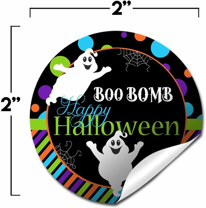 Boo Bomb Happy Halloween Ghost Themed Hot Cocoa Bomb Sticker Labels, Total of 40 2" Circle Stickers (20 Sets of 2) by Amandacreation image number 2