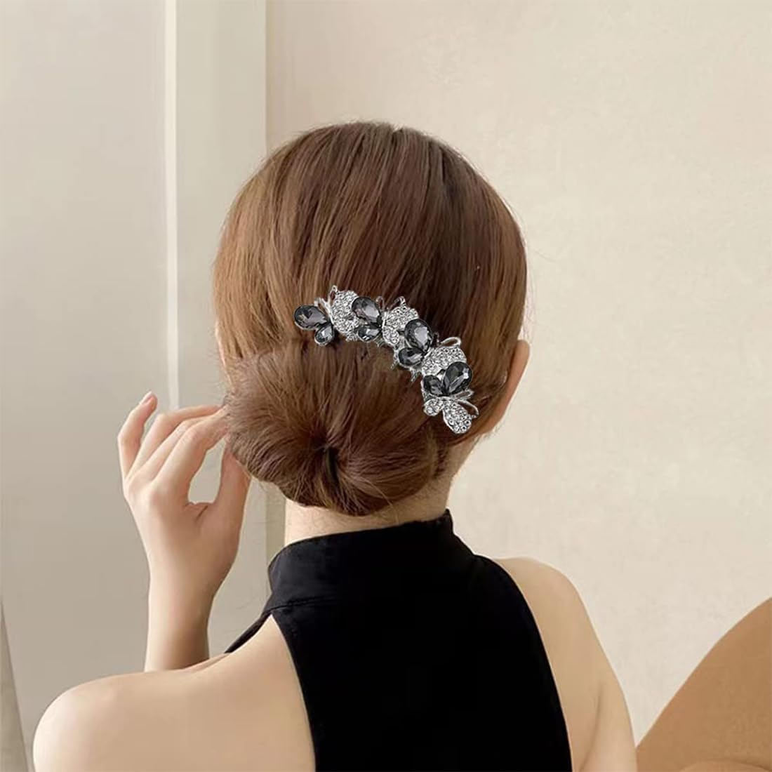 LYQNIHOB Hair Combs Pack of 1 with Rhinestones, Butterflies and Flowers - Accessories for Women and Girls, Ideal Gifts for Bridal Hairstyle, Elegant Hair Side Combs with Sparkling Details image number 2