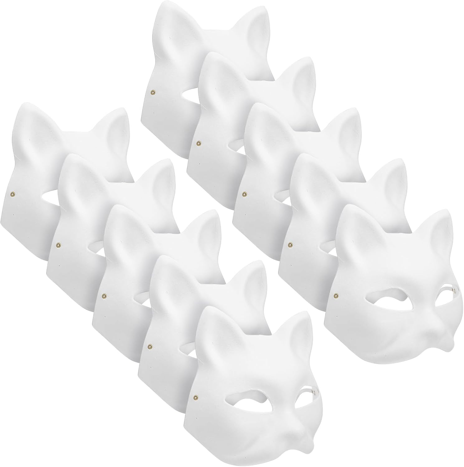 Amosfun 10Pcs Cat Mask White Mask Halloween Masquerade Cosplay Costume Accessory DIY Halloween Party Favors image number 1