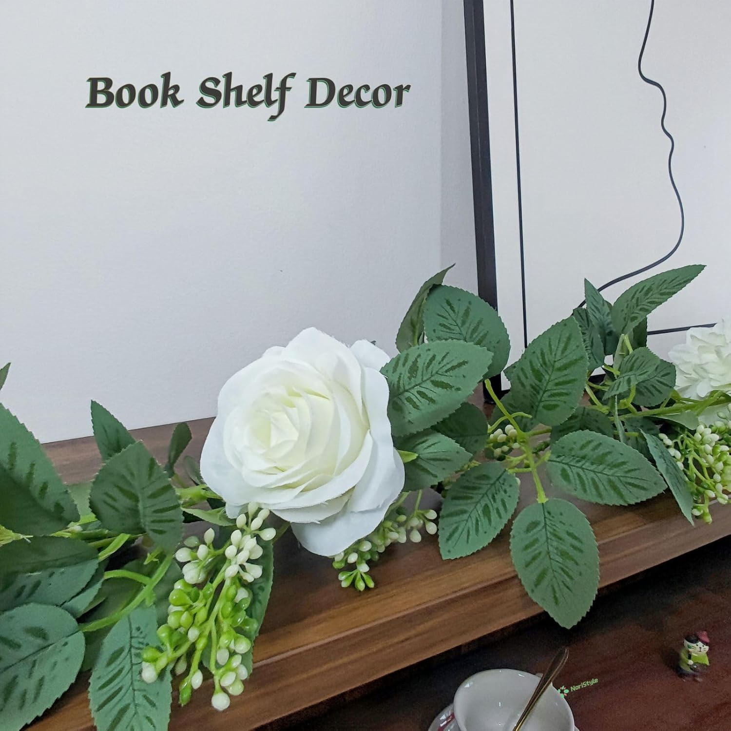 Artificial Flower Garland for Wedding Decor, 2 Packs Silk Artificial Green Hanging Vines with White Flowers for Home Wedding Bridal Shower Indoor Outdoor Garden Party Decorations image number 2