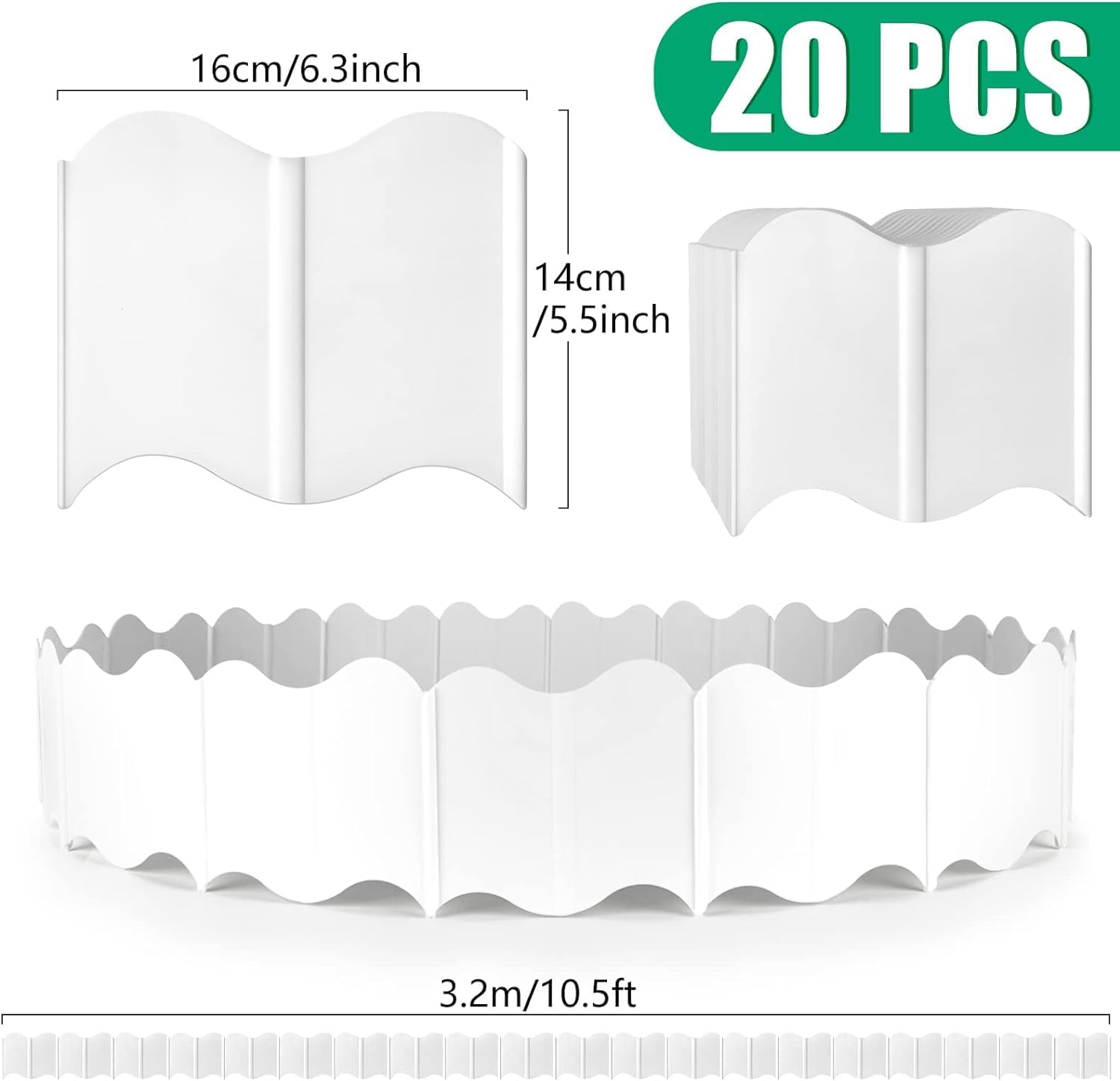 20Pcs Garden Edging Border, Garden Fence Lawn Edgings Decorative, White Flexible Garden Landscape Edging Borders for Outdoor Lawn Garden Flower Bed Yard,Lawn Edging