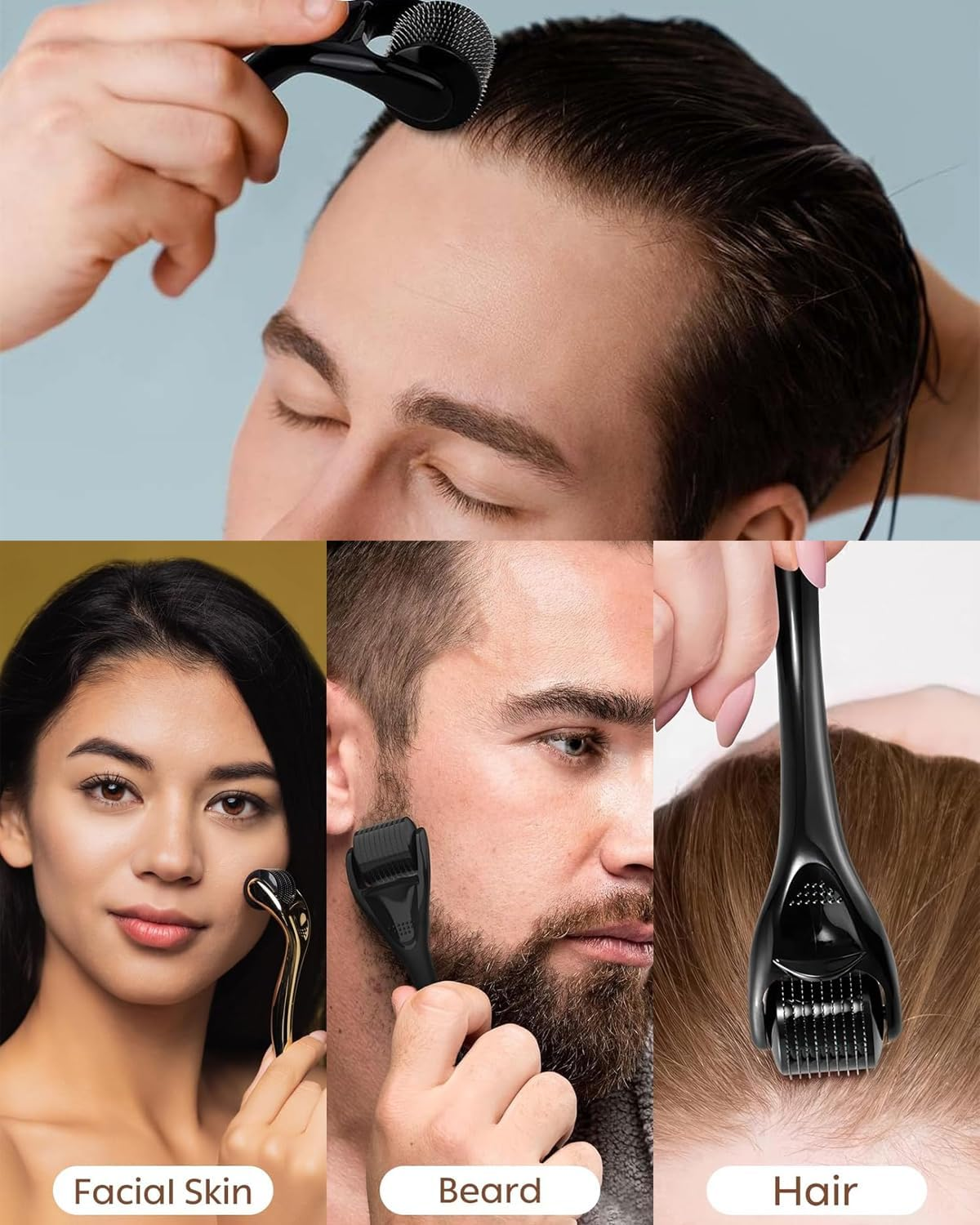 IPNSDON Beard Roller 0.5 Mm, Derma Roller, Beard Roller, Stimulates Beard and Hair Growth, Needle Roller Skin and Hair Men and Women, Reduces Acne Scars and Stretch Marks, Hair Growth Promoting image number 2