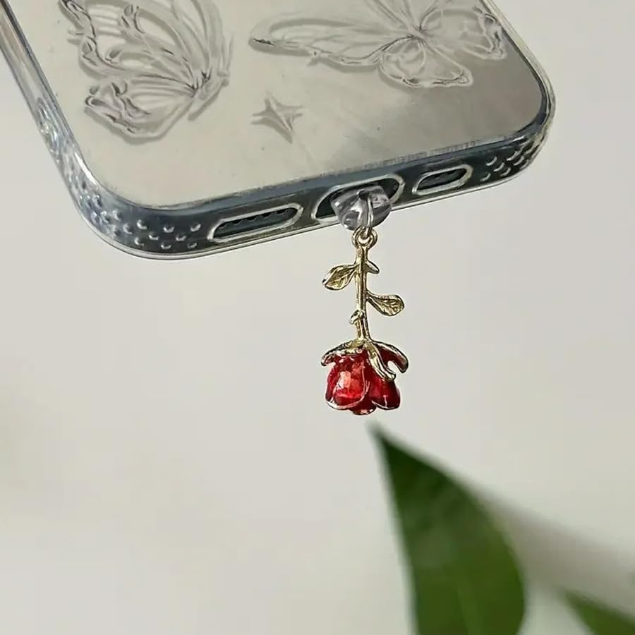 ARFUKA Red Rose USB C Dust Plug Charm Anti-Dust Plug Cover Compatible with Kindle E-Readers, Type-C Charging Port Accessories for Book Lovers, Teachers, Students Pack of 2