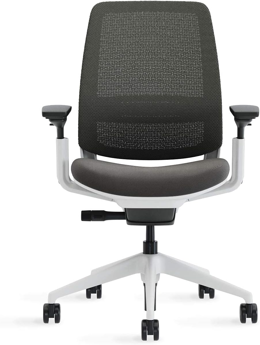 Steelcase Series 2 Ergonomic Office Chair, 3D Microknit Licorice Back, Graphite Grey Fabric Seat; Seagull White Frame, Adjustable Lumbar, Seat Depth Adjustment, Breathable Mesh Back image number 5