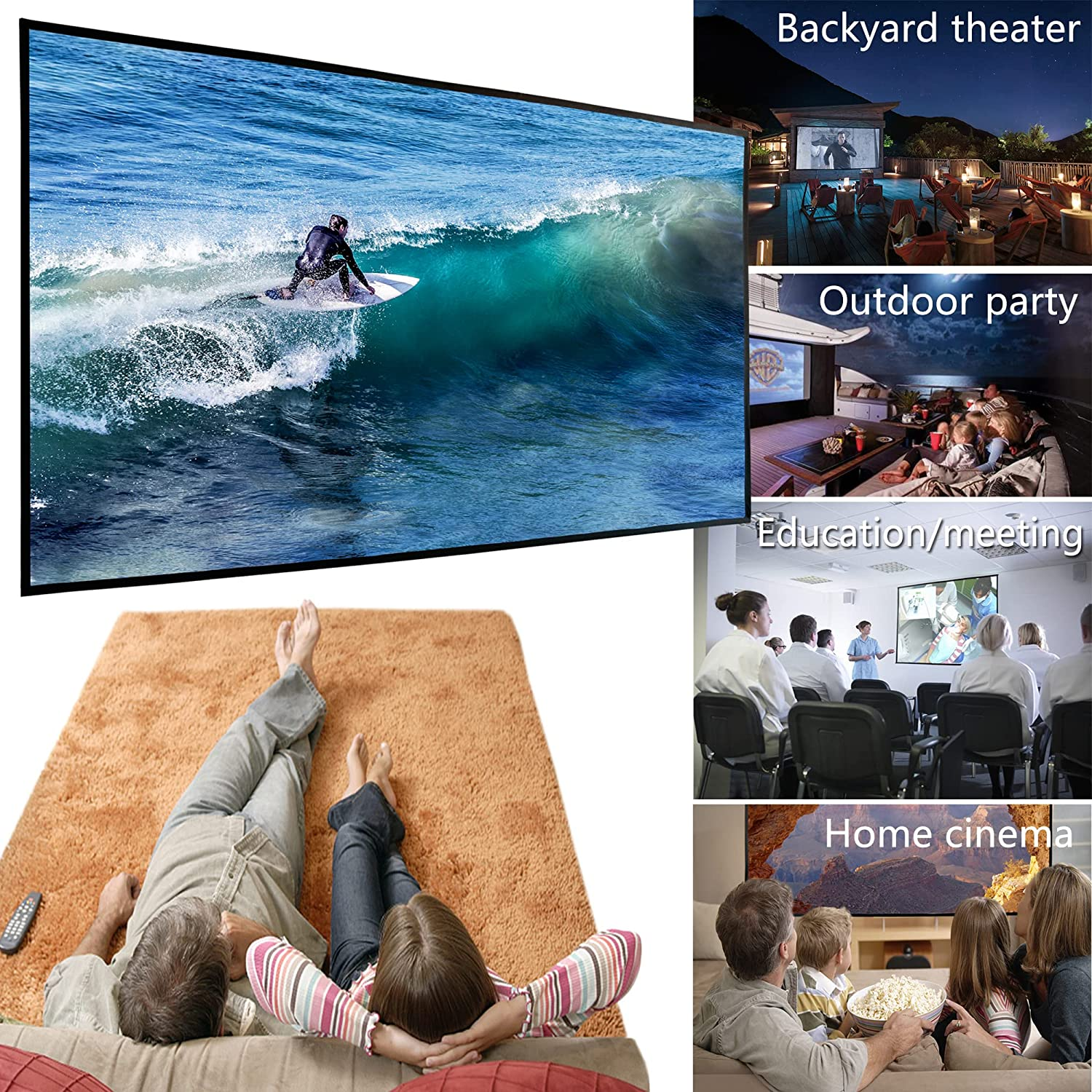 Portable Projector Screen 120 Inch with Combined Pole Frame Black Backing Silver Foldable Projection Screen image number 1