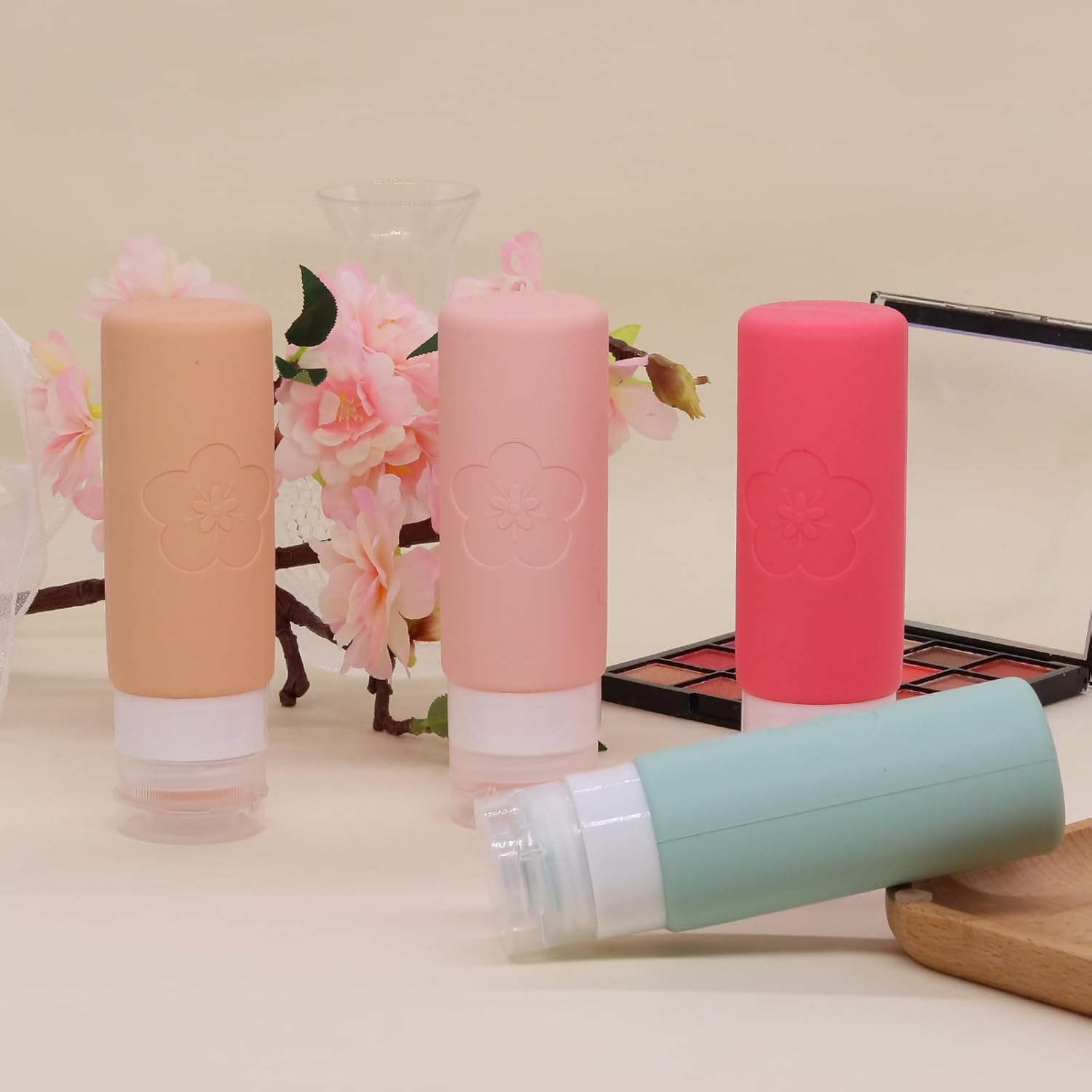 100Ml Silicone Travel Bottles for Toiletries, 4 Pack Leak Proof Refillable Squeezable Containers with Clear Zipper Bag and Labels, Portable Travel Essentials 3Oz for Shampoo Conditioner - Blue-Grey image number 4