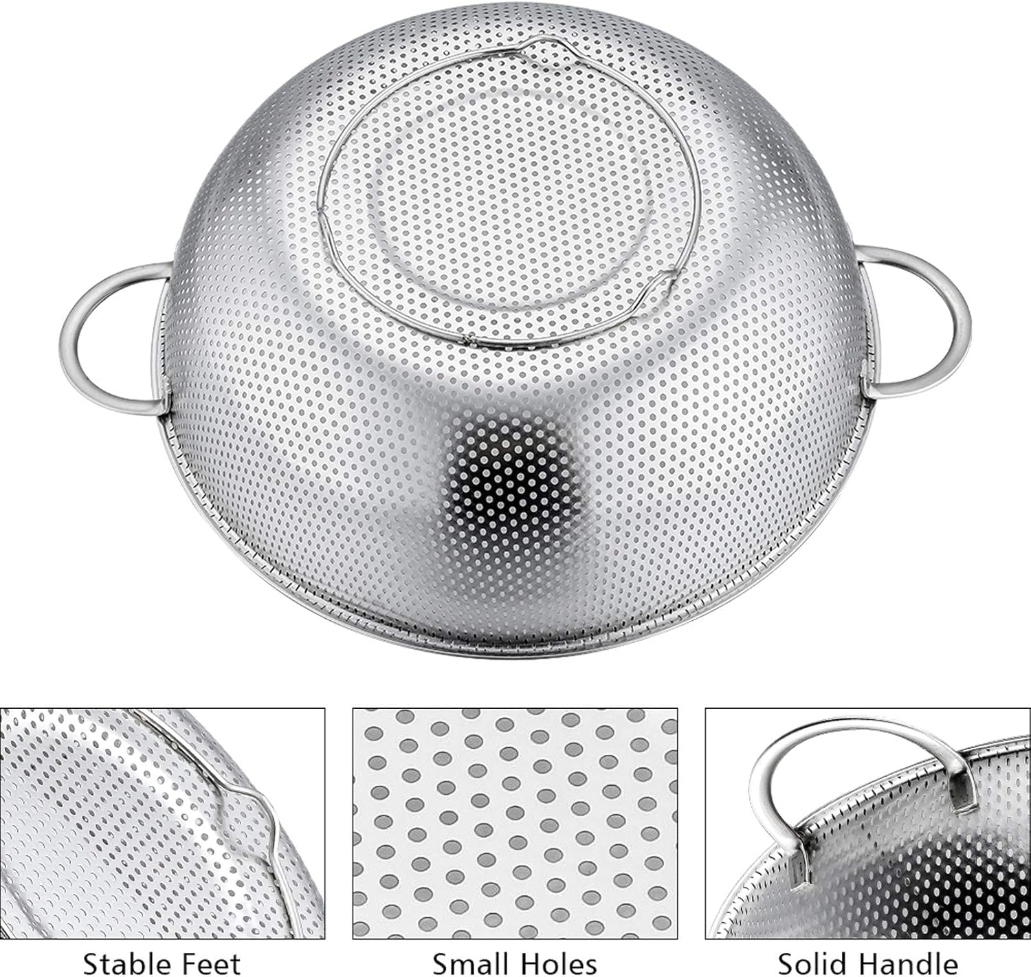 CIVPOWER Colander Set of 3, Stainless Steel Micro-Perforated Colanders Strainers for Draining Rinsing Washing, Ideal for Pasta Vegetables Fruits, Heavy Duty & Dishwasher Safe - 1/3/5 Quart
