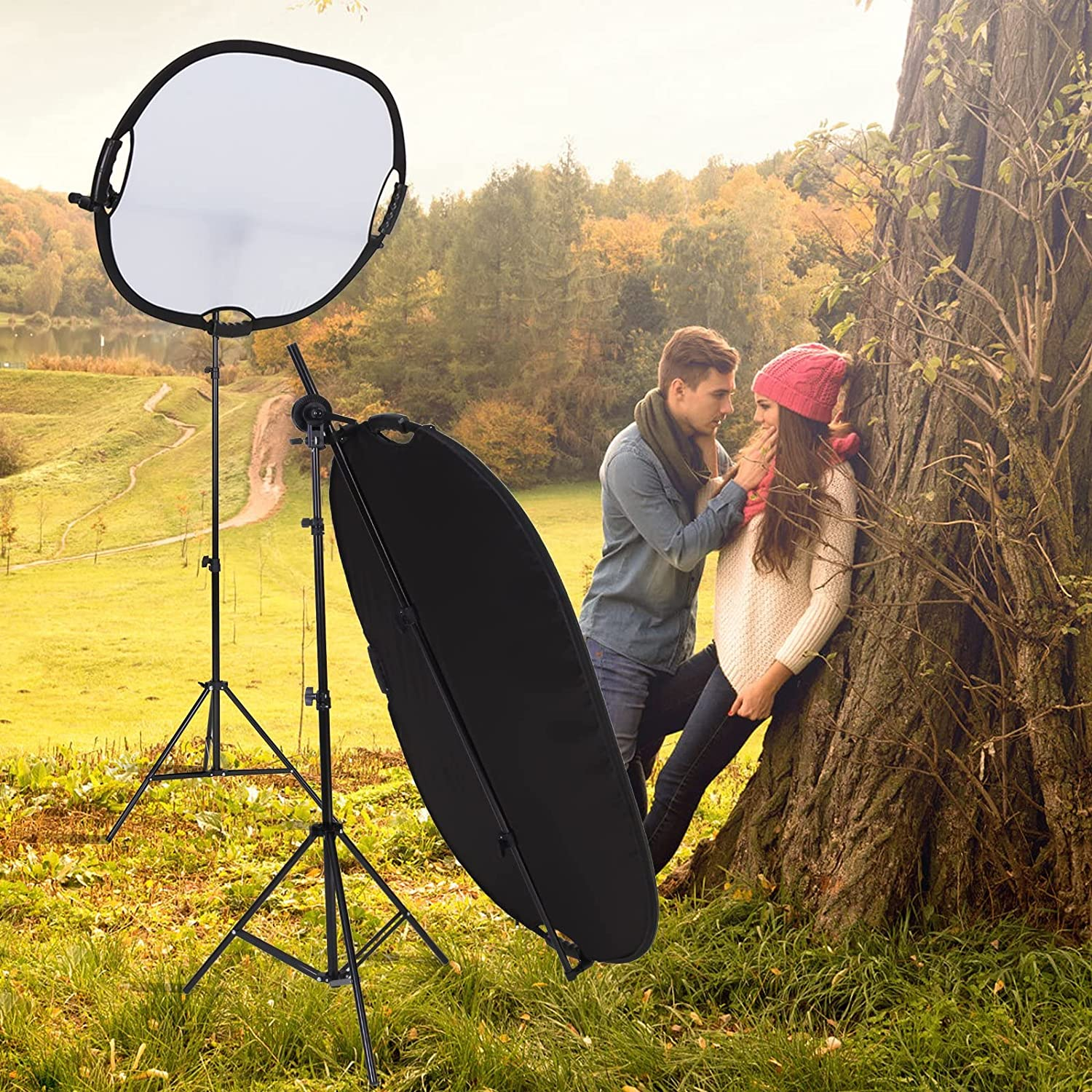 Photo Studio 32" 80Cm 5 in 1 Collapsible Multi-Disc Reflector + Reflector Boom Arm Stand Kit: 67 Inch Reflector Holder Bracket, 79 Inch Light Stand for Photo Video Portrait Photography image number 2