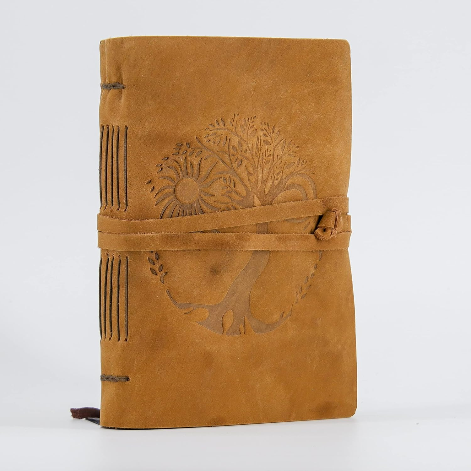 Leather Journal for Women and Men Embossed 8 X 6 Inch Handmade Lined Craft Paper Tree of Life Sun and Moon Notebook Writing Notepad Book of Shadows Journal image number 6