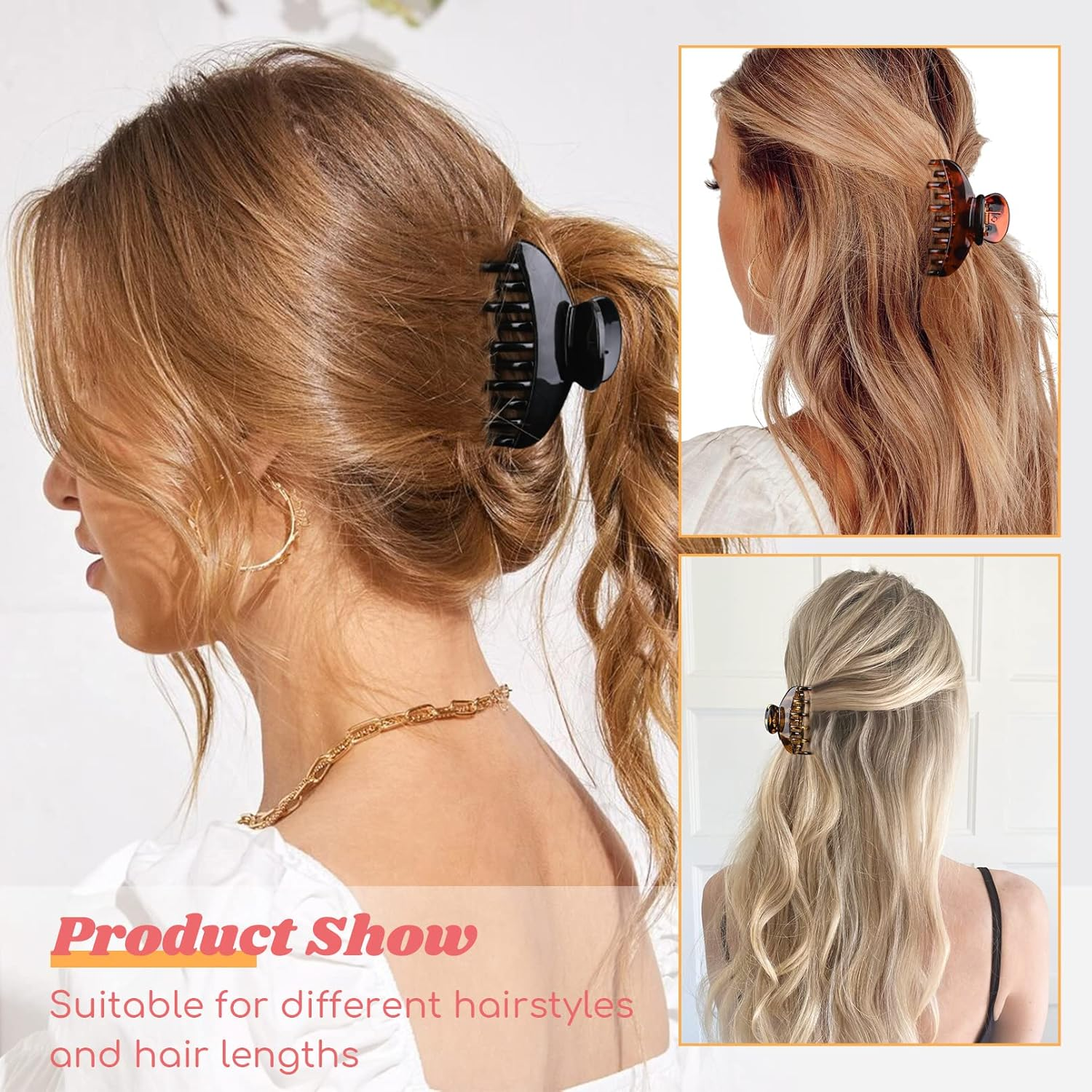 DEEKA 3 PCS 2.5 Inch Tortoise Shell Hair Claw Clips Double Row Teeth Plastic Hair Jaw Clips Hair Barrettes Thick Medium Thin Hair Clips for Women image number 7