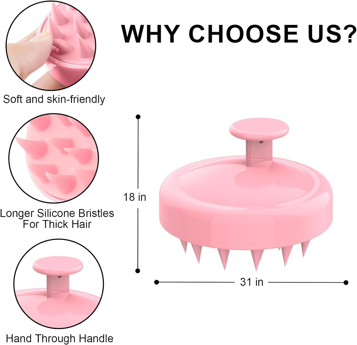 Mumoo Bear Root Comb Applicator Bottle with Scalp Massager Shampoo Brush Hair Coloring Dye and Scalp Treatment Head Relaxation Tools, Pink(3 Pcs) image number 3