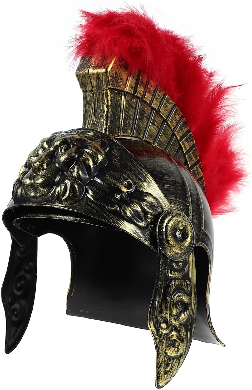 Tofficu Medieval Knight Greek Spartan Helmet Costume Gold Gladiator Warrior Roman Soldier Helmets Armour Viking Knight Helmet Headwear with Red Feathered Plume Headgear image number 4