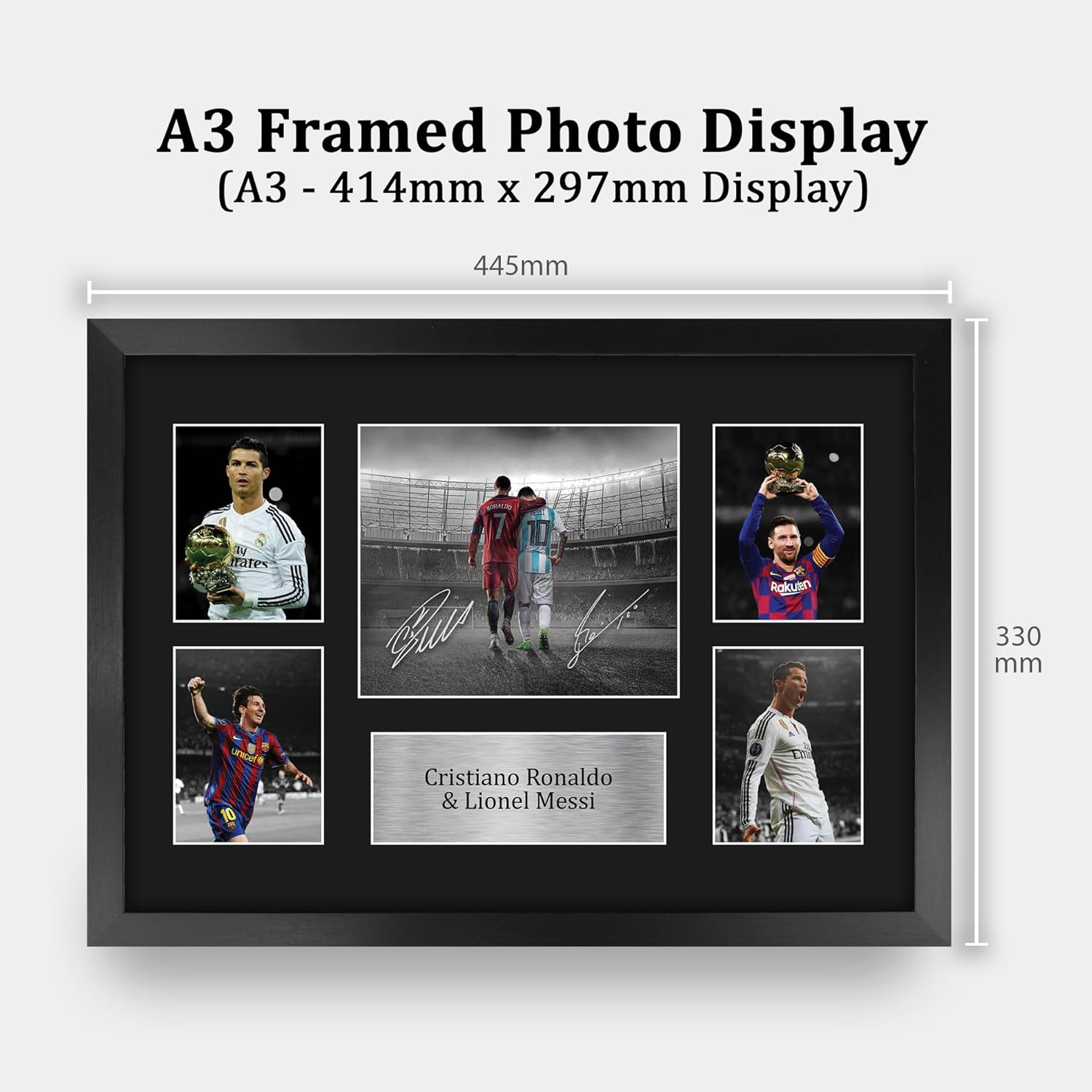 HWC Trading Cristiano Ronaldo & Lionel Messi Printed Memorabilia Signed Autograph Photograph Display for Football Fans and Supporters - A3 Framed image number 1