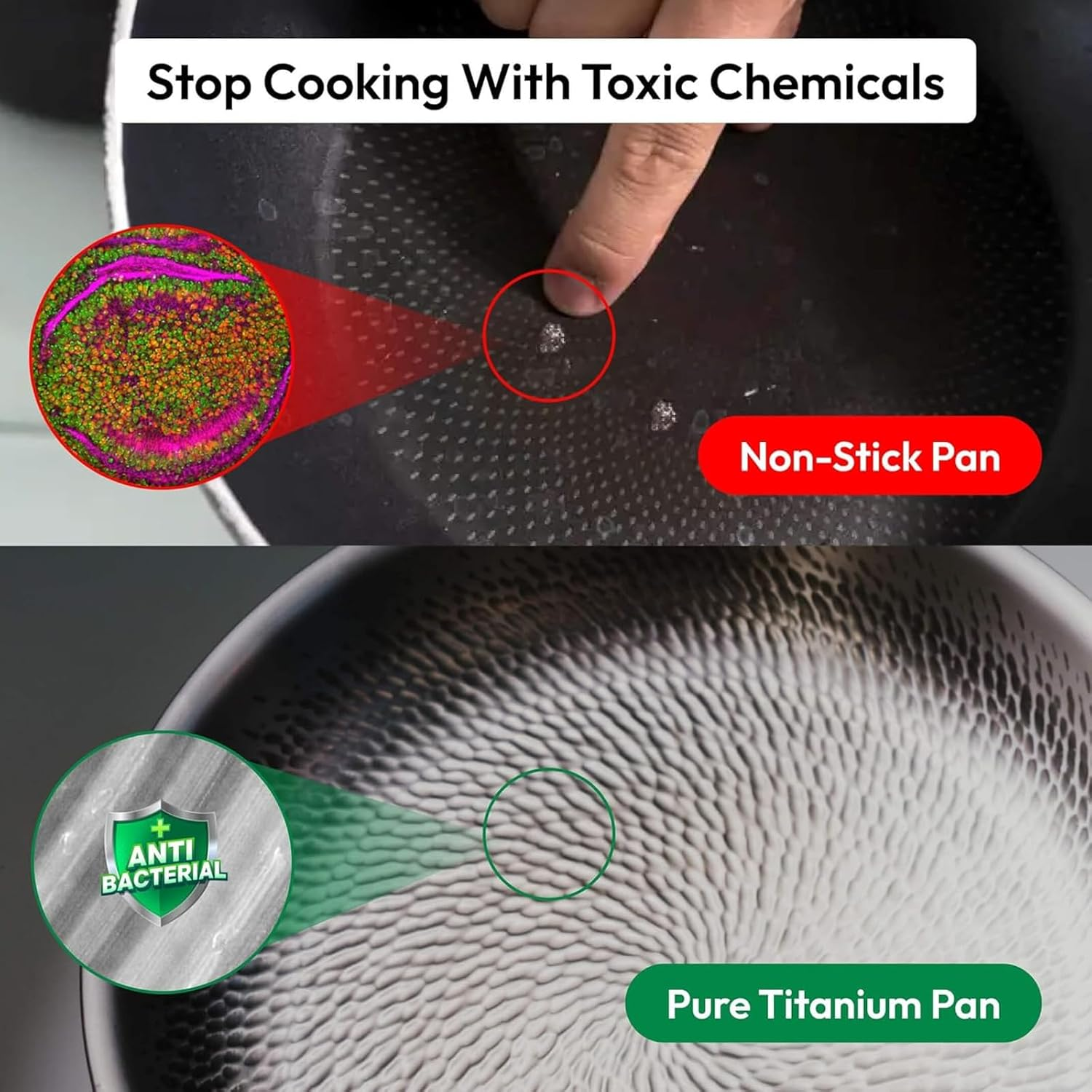 Titanium Hammered Pan Pro with Lid, 100% Non-Toxic Titaniums Hammered Pan Pro for Cooking Non Stick, Titanium Frying Pans 12 Inch, Extreme Heat-Resistant & Lasts with All Stovetops (26CM with Lid) image number 3