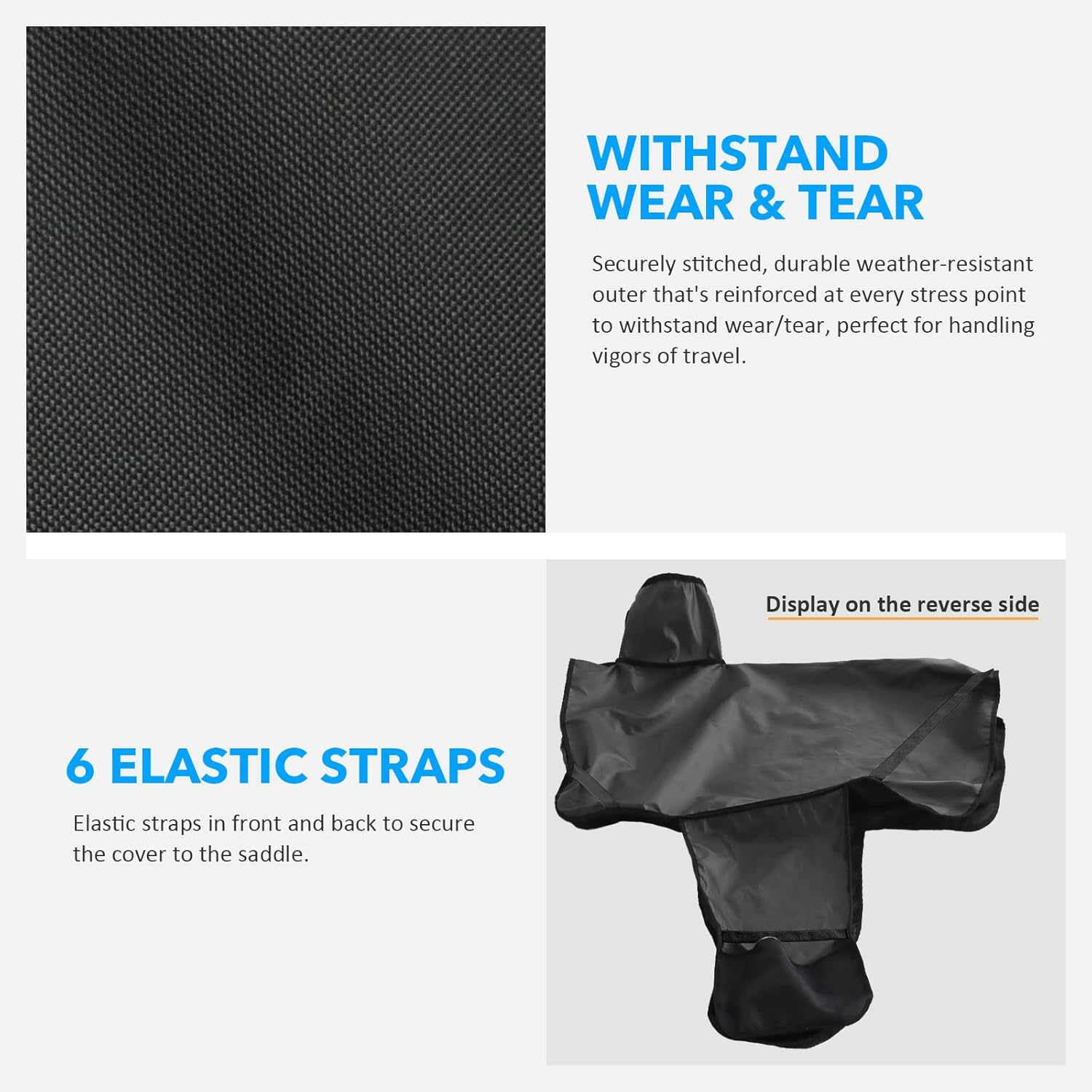 Harrison Howard Long-Lasting 6 Elastic Straps 600 Denier Waterproof Western Saddle Cover-Black - Teal image number 1