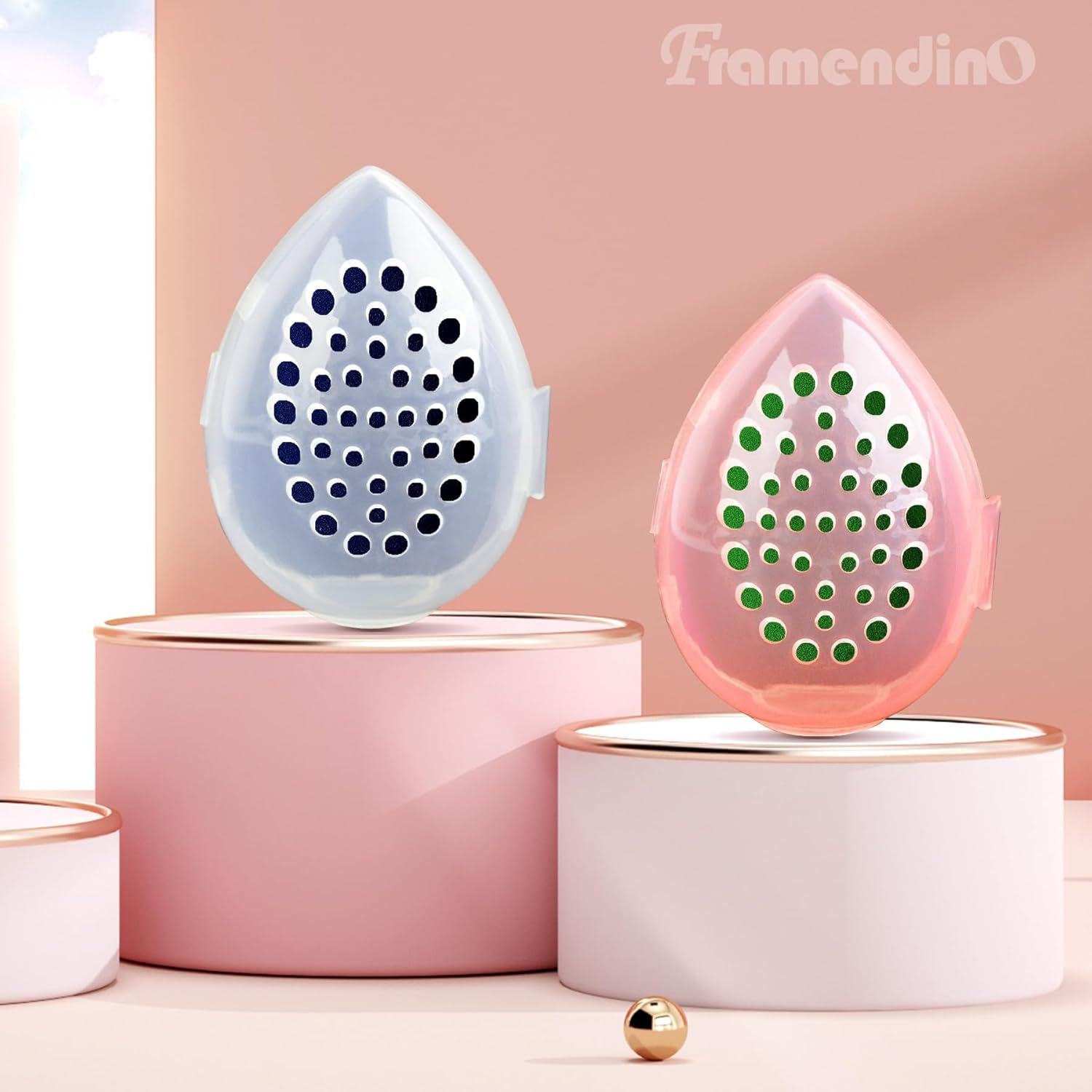 Framendino, 4 Pack Beauty Blender Sponge Container Breathable Makeup Case Clear Pink - Pink, Clear image number 4