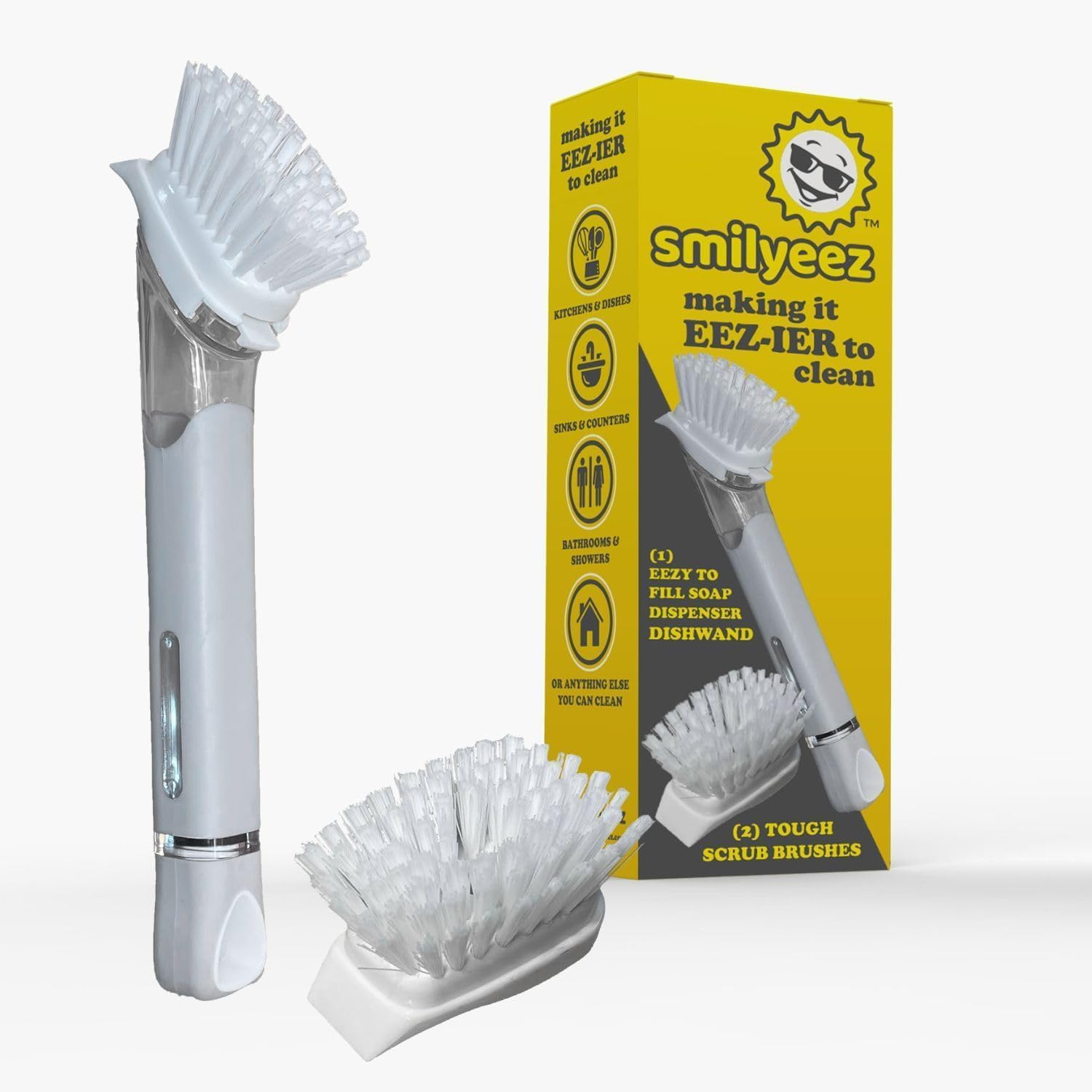 The Original Smiling Handle with Soap Dispensing by Smilyeez for the Smiling Sponge & Smilyeez Dishwand Combo (White/Grey) - Purple image number 2
