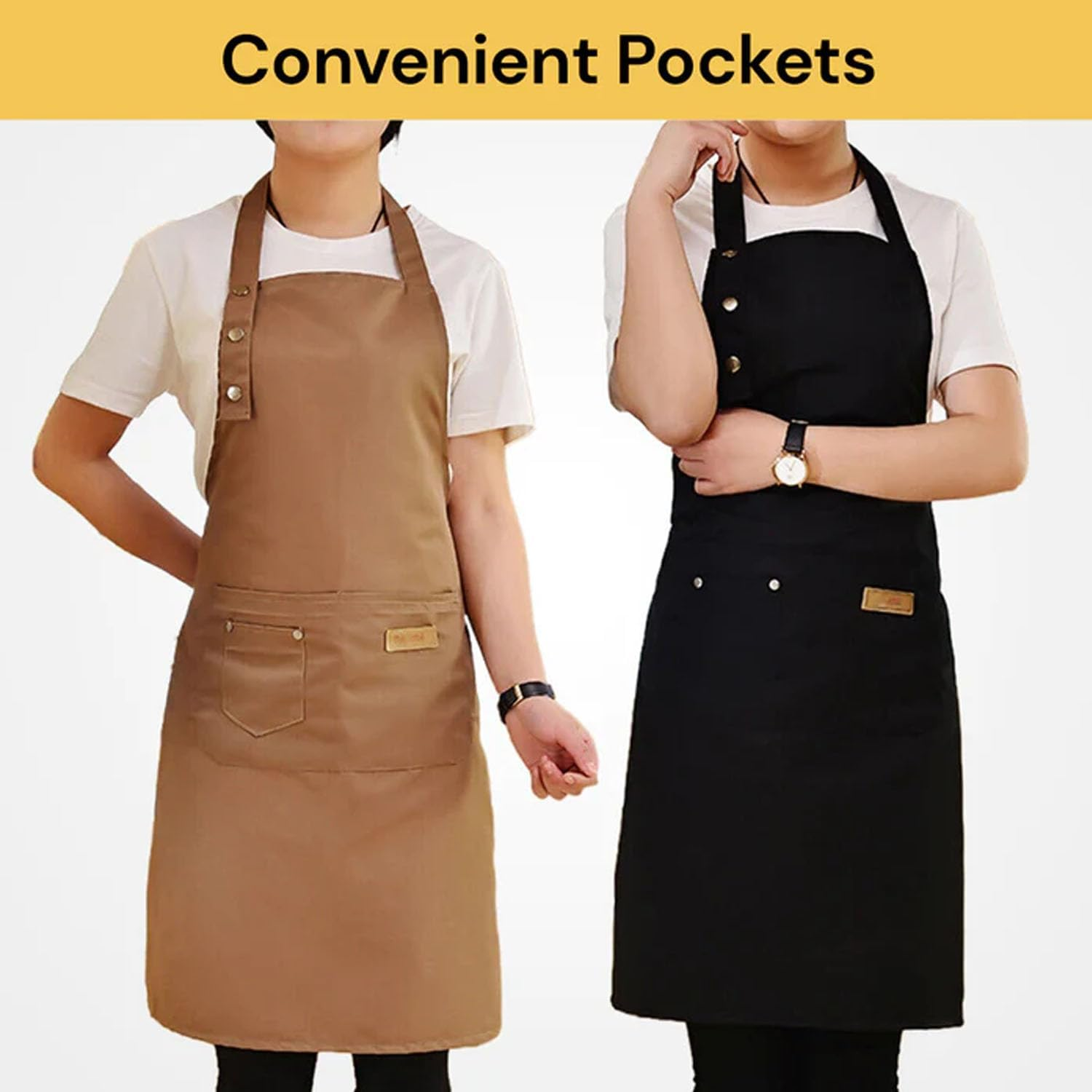 EZONEDEAL Work Aprons for Men Women Chef Aprons Adjustable Strap and 3 Pockets, Apron for Servers Kitchen Cooking Baking Artist Painting
