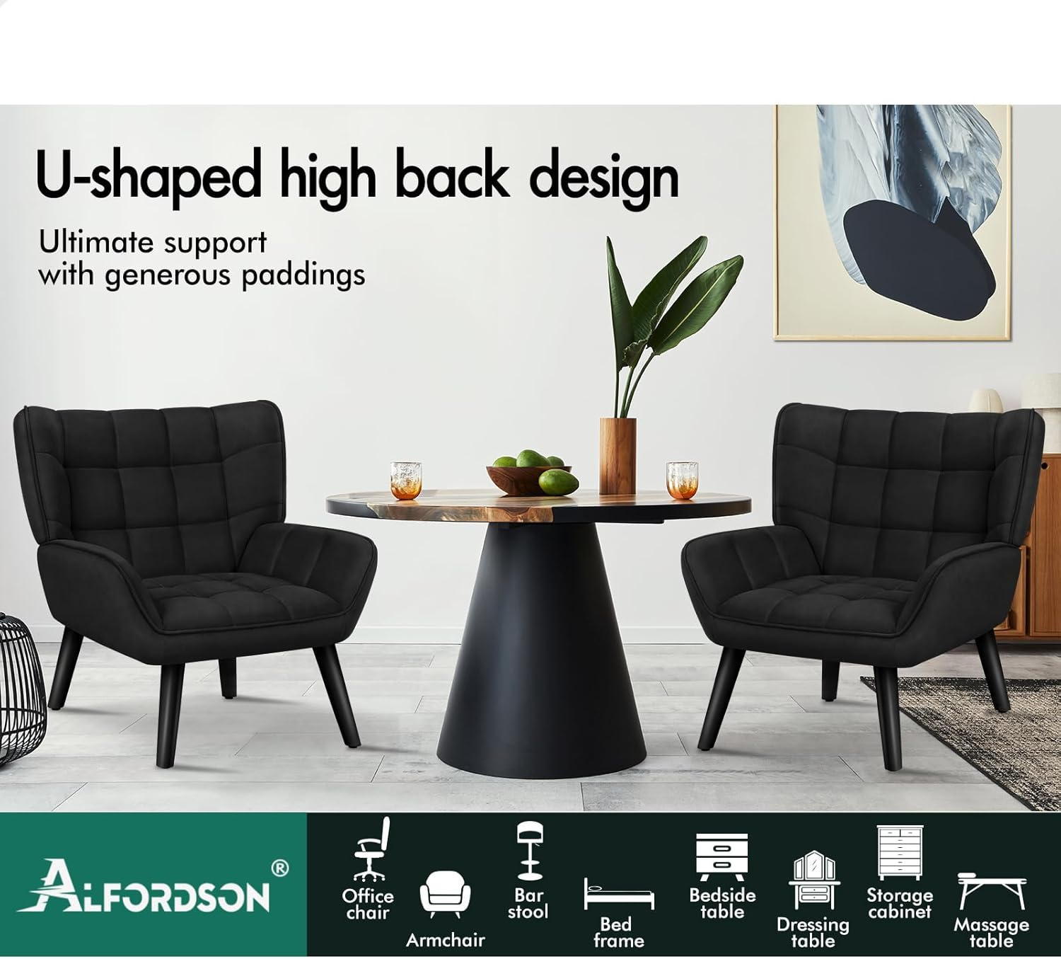 ALFORDSON Velvet Armchair Accent Chair Venus Series with Solid Wooden Legs, Nursing Chair Lounge Sofa for Reading Bedroom Living Dressing Room, Max 180Kg, Black image number 6