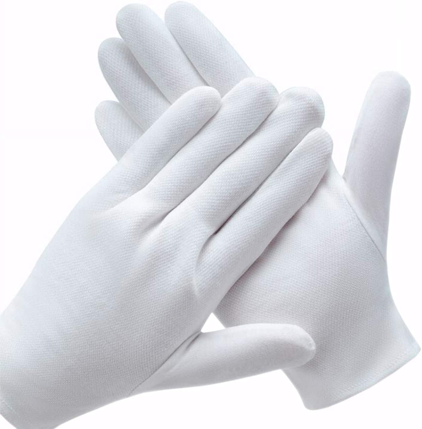 12 Pairs White Cotton Work Gloves for Serving Inspection Costume - Cloth Gloves for Dry Hands Eczema SPA Moisturizing image number 4