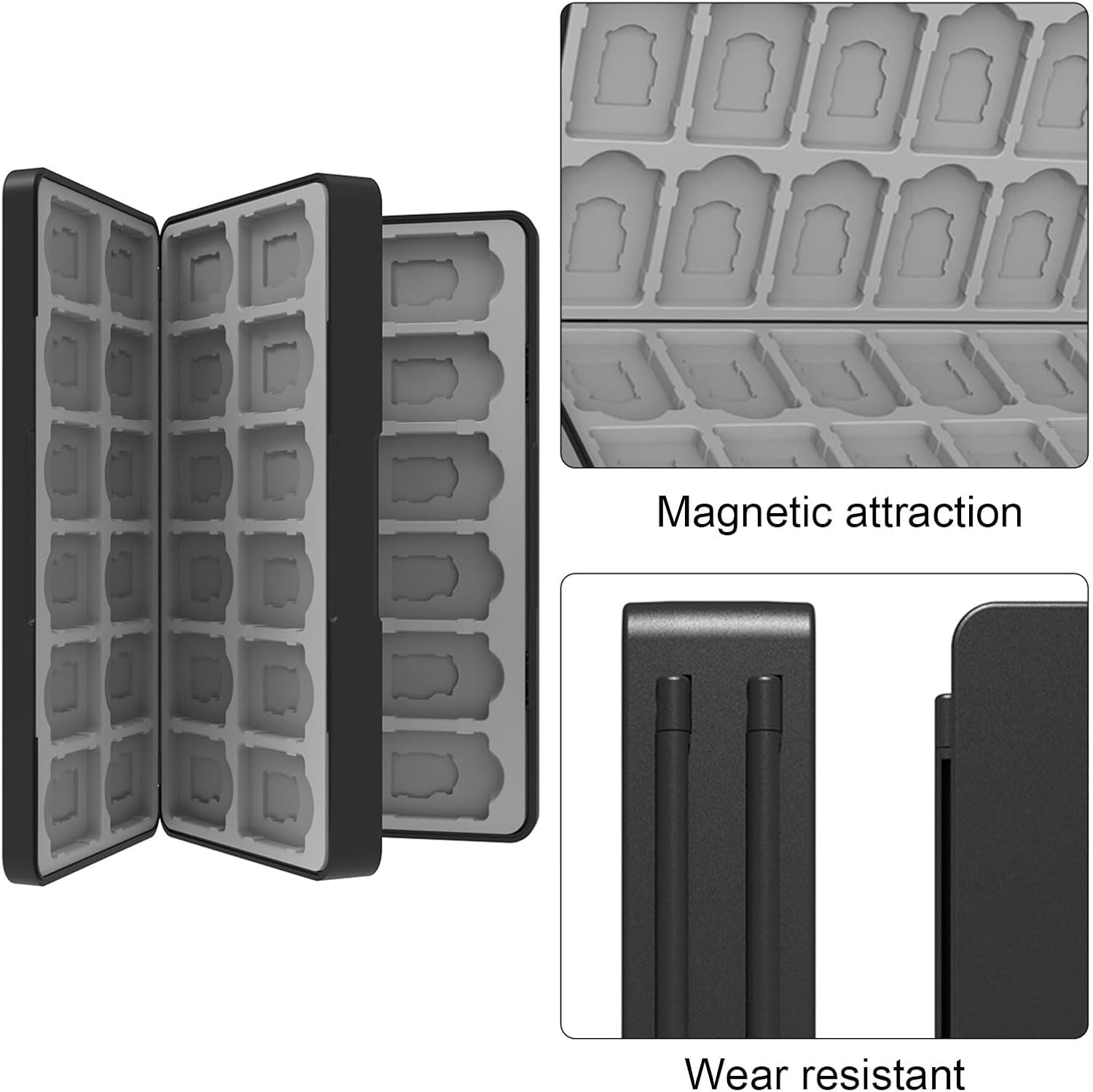 Wesoke Game Card Case for Nintendo Switch/Oled/Lite or Micro SD Memory Cards, Portable Black Game Card Storage Holder Box Cartridge Case with 48 Game Card Slots & Magnetic Closure & Hard Shell image number 1