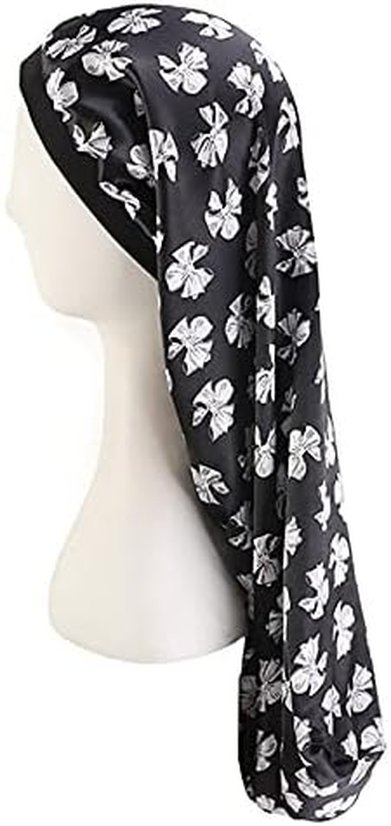 COSYOO Hair Braid Bonnet Satin Wide Classic Decorative Extra Long Printed Silk Soft Elastic Hair Bonnet for Women Printed Patterned Cover Lightweight image number 2