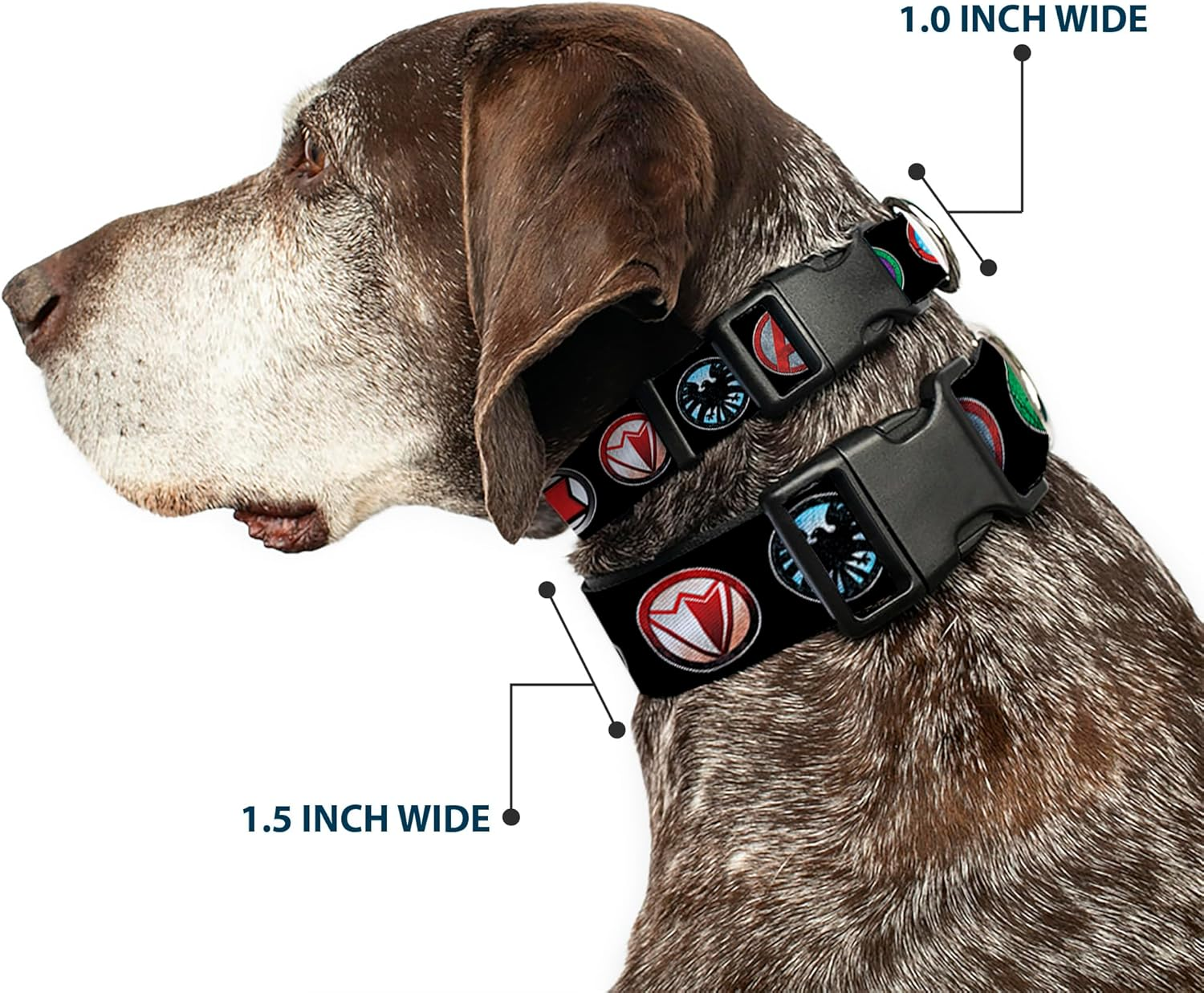 Buckle-Down Dog Collar Plastic Clip Buckle - 9-Avenger Icons Black/Multi Color - 1" X 11-17 Inches image number 4