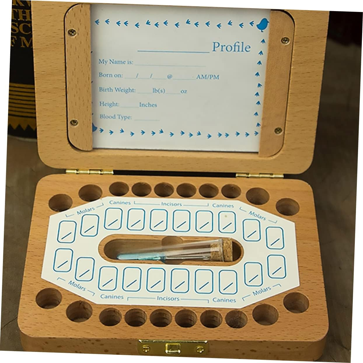 1 Set Teeth Keepsake Box Wooden Deciduous Tooth Storage Organizer Fetal Hair and Photos for Newborns Birthdays Special Occasions image number 3