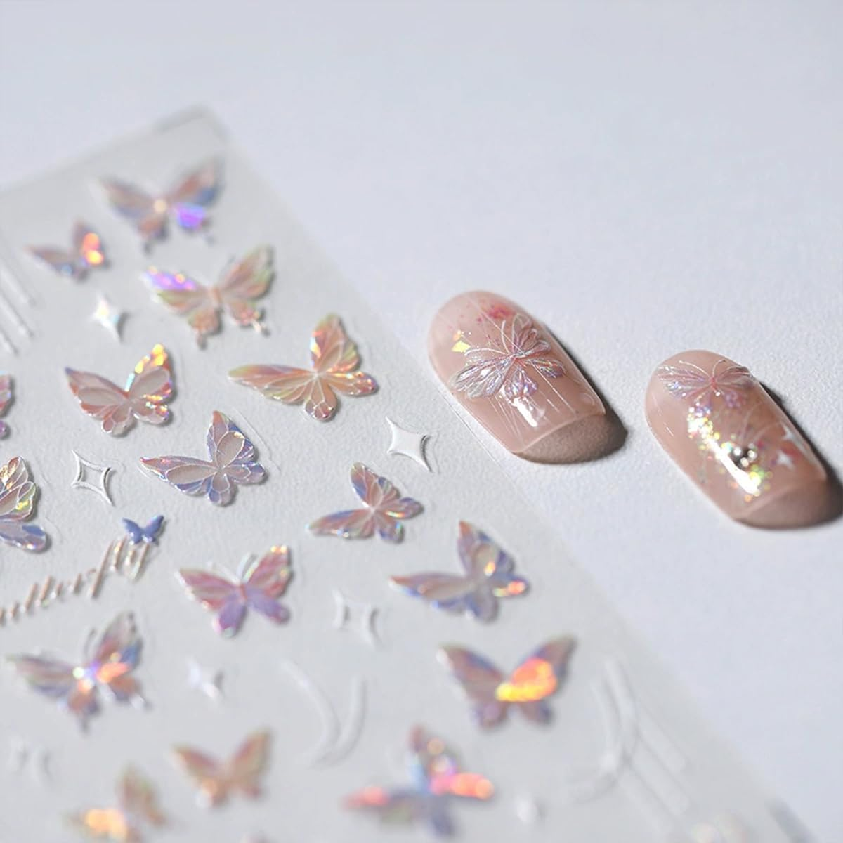 Butterfly Nail Art Stickers Decals Purple Pink Butterfly 5D Embossed Nail Decals Shell Light Butterfly Nail for Women Girls DIY Nail Art Decorations (Small Butterfly) image number 2