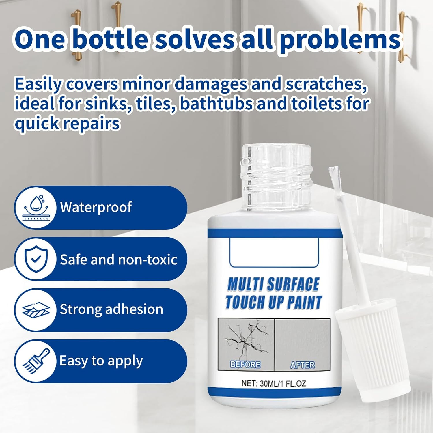 Tub and Tile Paint, Specialty Bathtub Paint White, Quick-Dry Porcelain Paint for Scratches, Cracks, and Spots on Sinks, Enamel, Toilets, and Bathtubs(White) image number 4