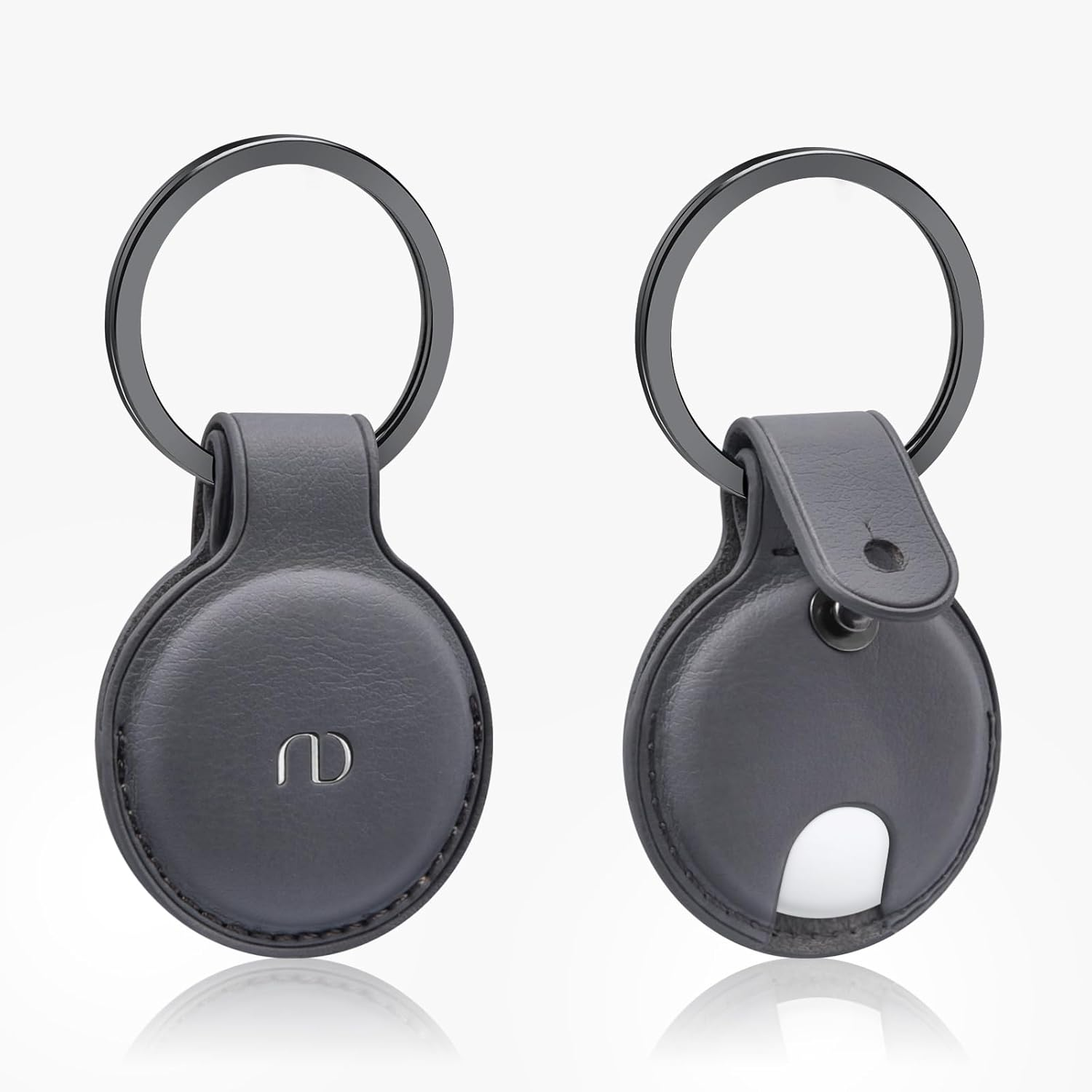 Nereides Leather Case for Airtag 2021, Protective Airtags Case Cover with Keychain Anti-Scratch Tracker Holder for Car Key/Pet/Cat/Dog (Grey) - Black image number 4