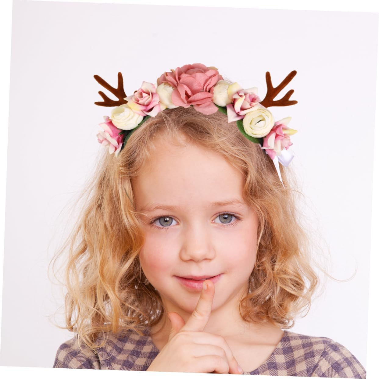 Christmas Flower Deer Headband,Flower Crown Reindeer Antlers Headband,Xmas Hair Accessories Festival Photo Props Floral Wreath Headdresses Forest Fairy Costume Photography Hair Hoop for Women Girl image number 4