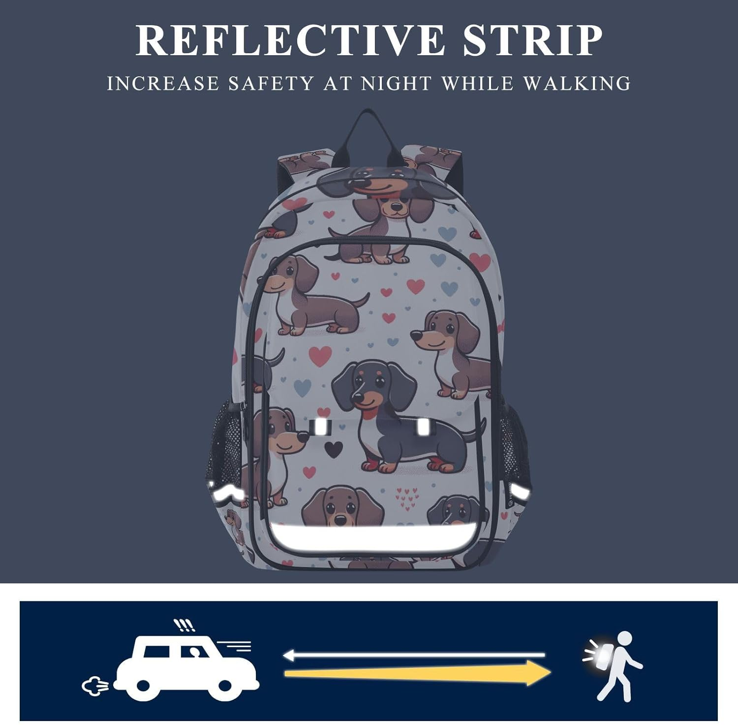 RPLIFE Cute Dachshund Dogs White Backpack for School Kids, Cute Backpacks for Kids, Girls School Backpack, Cute Dachshund Dogs White, One Size, Traditional Backpacks image number 3