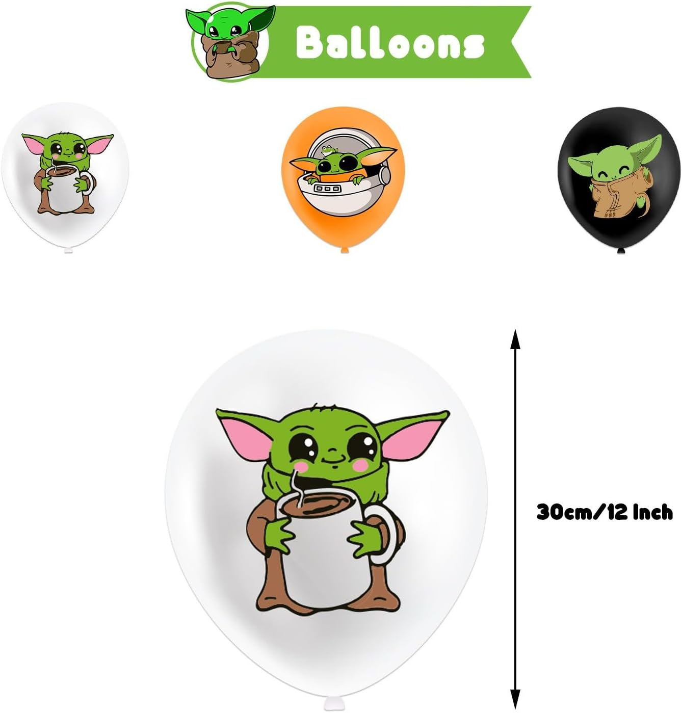 YUANHUISHENG Baby Yoda Birthday Party Decorations - 1 Banner, 18 Balloons, 1 Big Cake Topper, 12 Cake Toppers, 6 Hanging Swirls image number 1