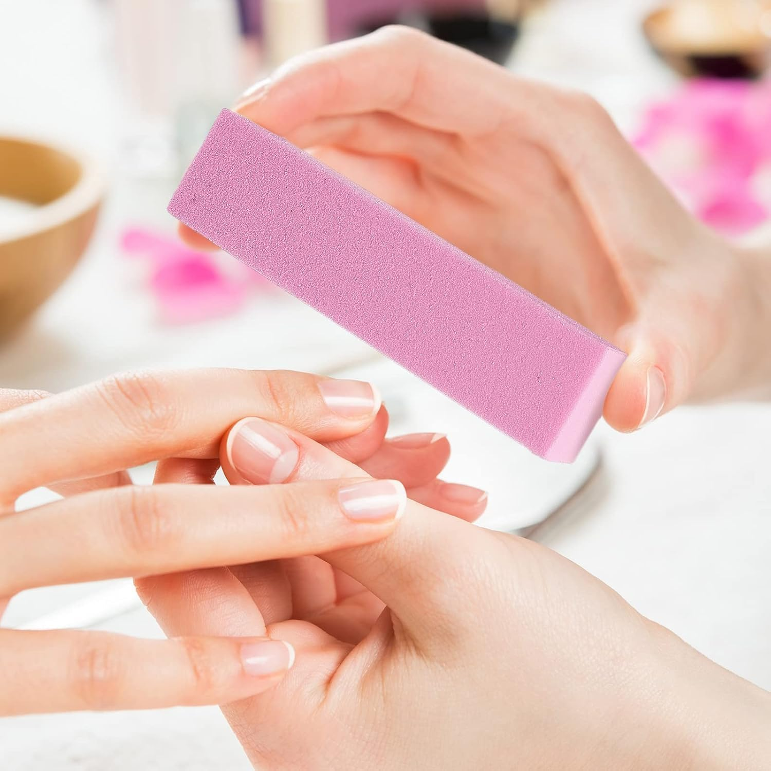 Professional 10 Pcs Nail Buffer Blocks - 120 Grit Nail Sanding Blocks for Natural & Acrylic Nails - Pink Manicure/Pedicure Tools for Salon & Home Gel Nails Care image number 1