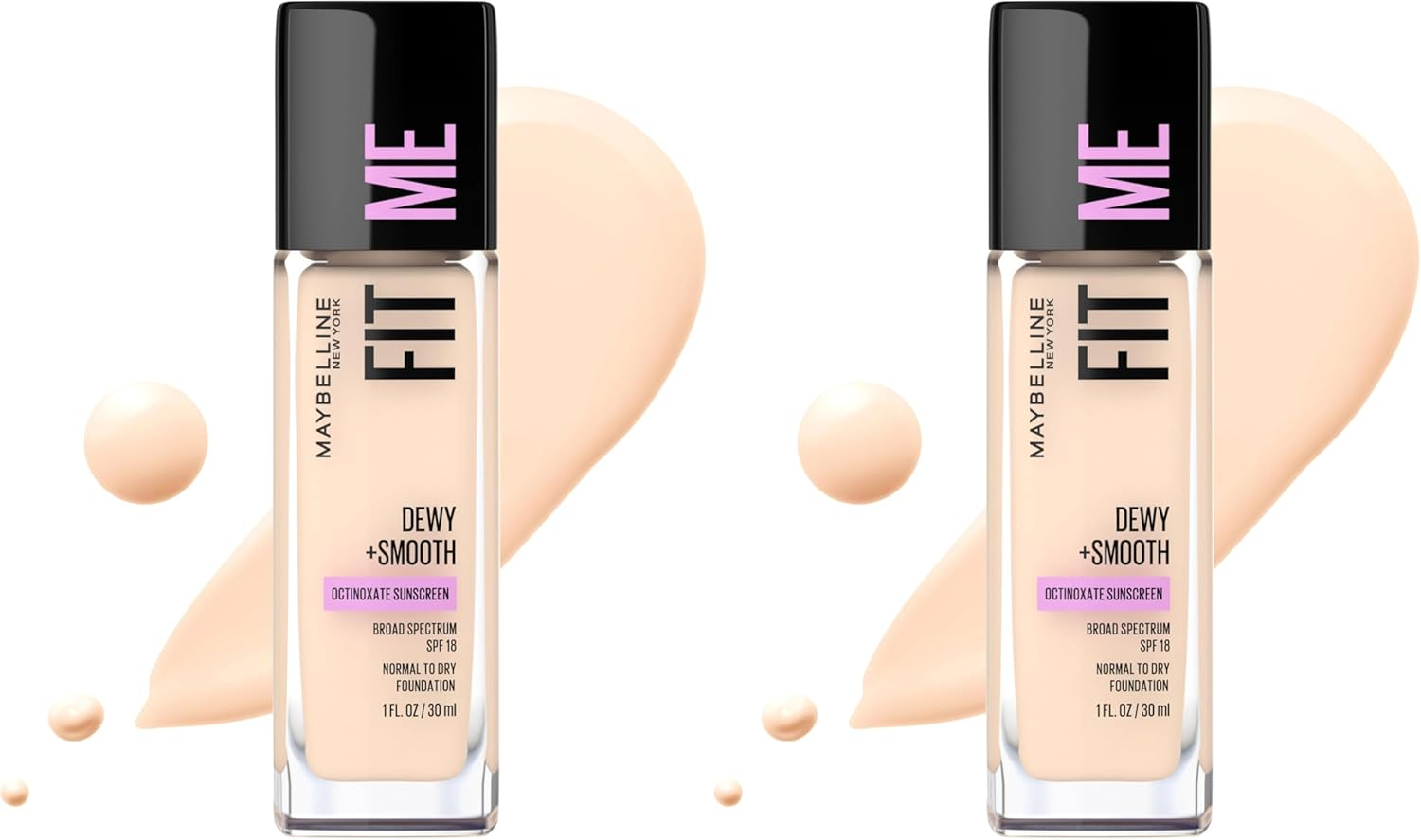 Maybelline New York Fit Me Dewy and Smooth Luminous Foundation - Fair Porcelain (Pack of 2)