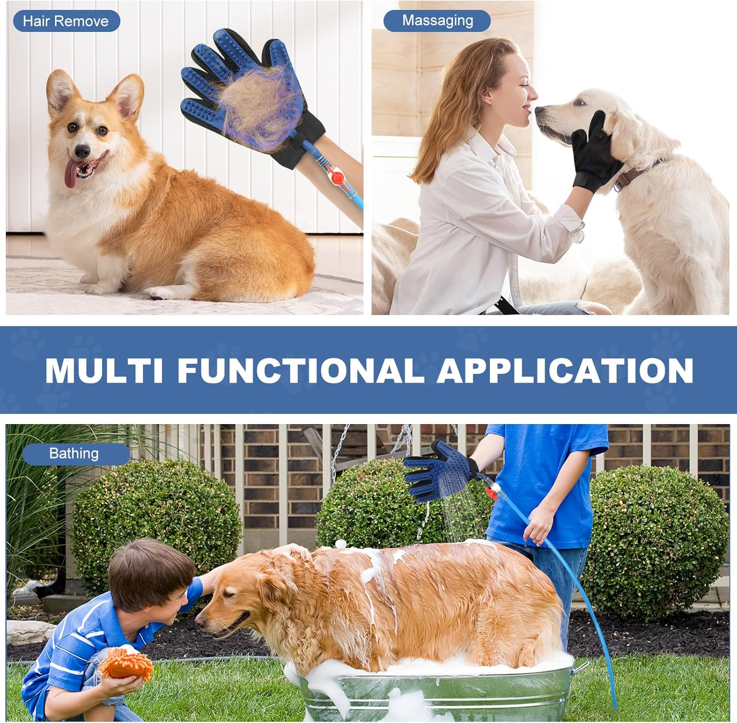 KECUSIN Pet Shower Sprayer, Dog Shower Attachment, Adjustable Spray Head with Massage Glove Style, Both Brush and Wipes, Dog Bath Tool Contains 88" Flex Hose, Two Indoor & Outdoor Faucet Adapters image number 5