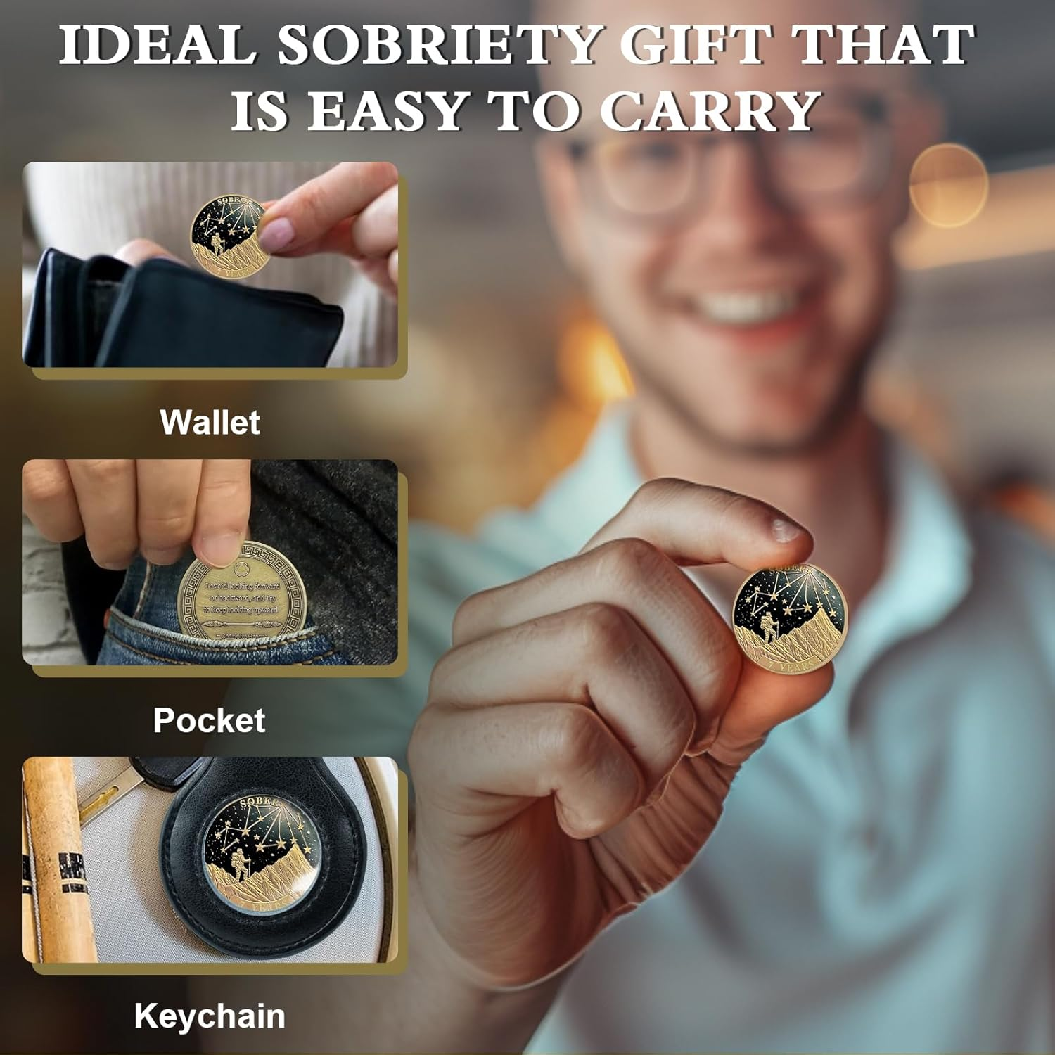 Under the Stars Pathfinder 7 Year Sobriety Coin, Explore Hope AA Coin - Bronze Seven Year Sober Medallions with Inspirational Quotes, Personalized Affirmation Sobriety Gifts for Men and Women image number 6