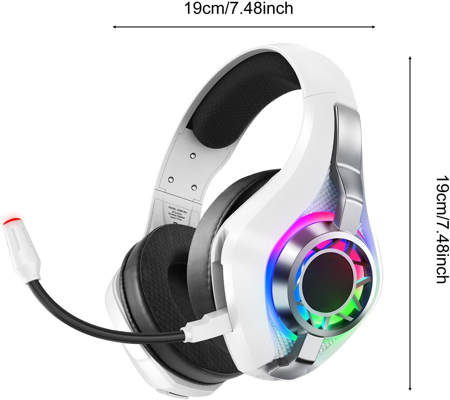 FUNFANG 40Mm Driver Wireless Gaming Headset Over-Ear Game Headphones with 2.4Ghz, BT, RGB Lighting, 7.1 Surround Sound for PC, Game Console, Mobile, Noise Canceling Mic, Comfortable Fit (White) - White image number 6