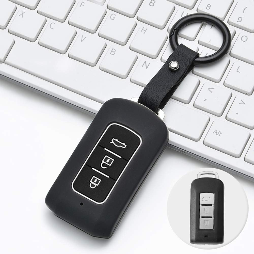 Ontto ABS Car Key Fob Cover Keyring for Mitsubishi ASX Outlander L200 Eclipse Lancer 10 Pajero Sport Accessories Remote Key Shell Plastic Silicone Key Case Key Holder Protector 2 Buttons Carbon Black
