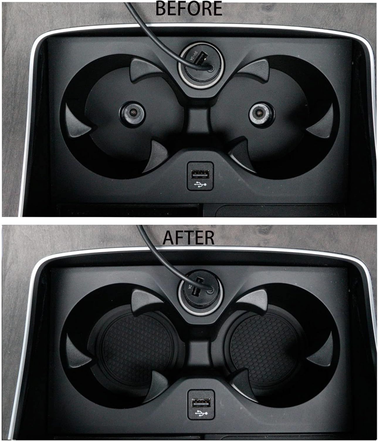 Custelen Universal Non-Slip Car Cup Coaster - Set of 4 Black Embedded Ornaments Cup Holders for Car Interior Accessories image number 5