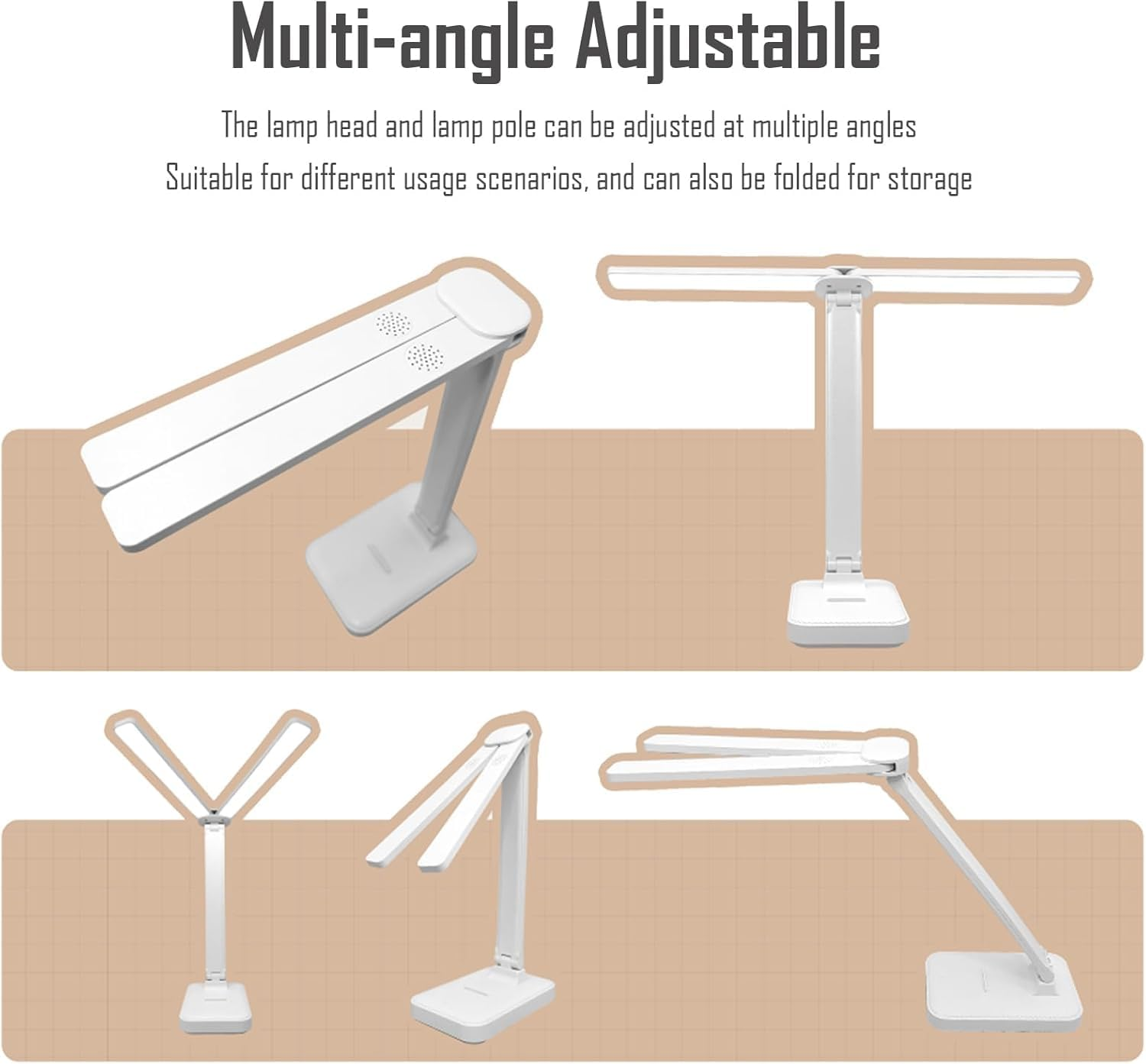 Double Head Desk Lamp, Rechargeable Portable Table Lamp, Adjustable Light Color and Brightness, USB Powered, LED Light for Work, Reading, Emergency (White) image number 6