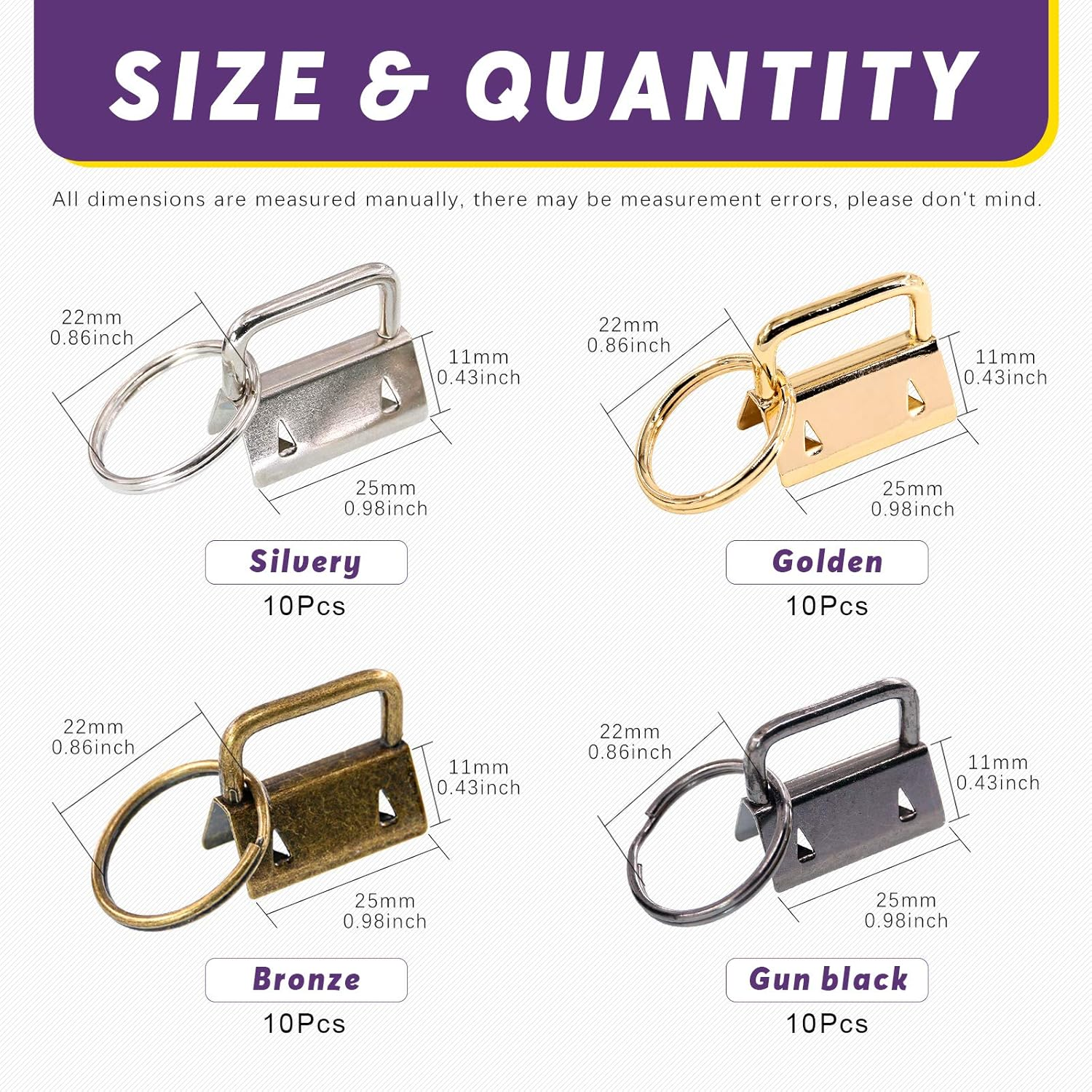 Swpeet 41 Sets 1" 25Mm 4 Colors Key Fob Hardware with 1Pcs Key Fob Pliers, Glass Running Pliers Tools with Jaws, Studio Running Pliers Attach Rubber Tips Perfect for Key Fob 4Hardware Install - Gold image number 2