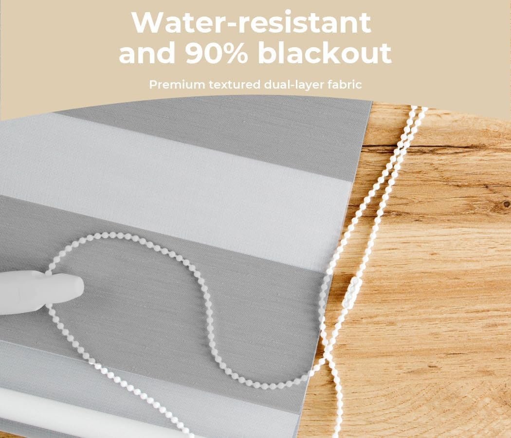 Marlow Blockout Zebra Roller Blind Curtains Double Window Sunshade Sunscreen Commercial Home Office Bedroom UV Protection (Grey-60Cmx210Cm) image number 1