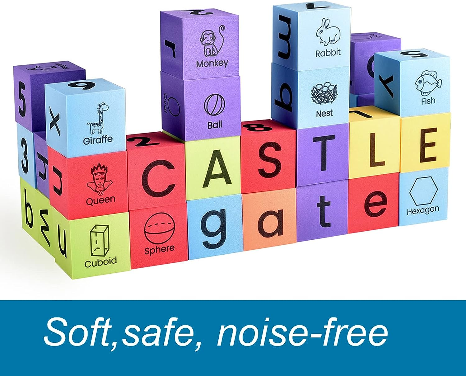 BOHS Foam Learning Blocks - Number,Alphabet,Shapes,Sight Words - Quiet,Safe and Soft Stacking Toys for Toddlers,30Pcs image number 4