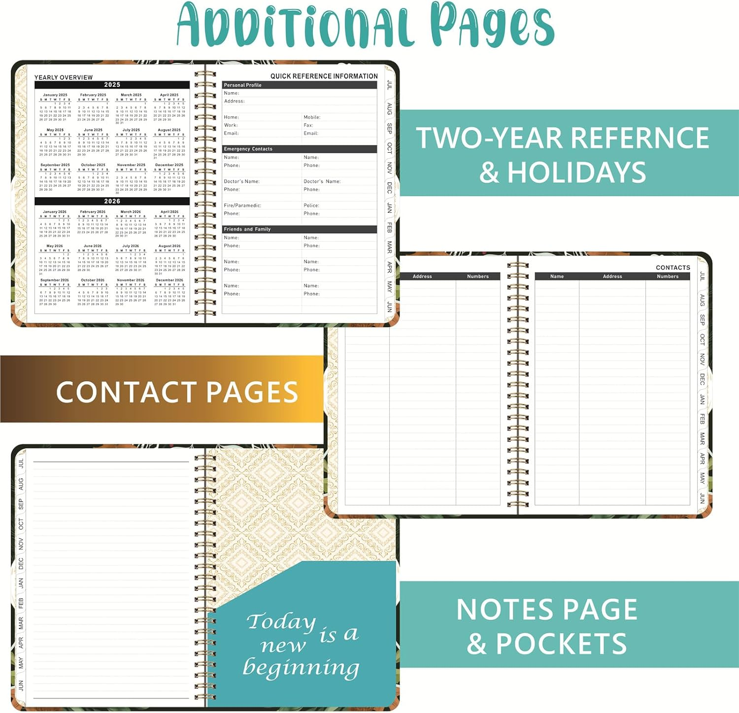 2025-2026 Daily Planner - Weekly Monthly Planner 2025-2026 from July 2025 to June, 8.5" X 6.2" Student Planner, School, Colorful,Romantic Flower image number 5