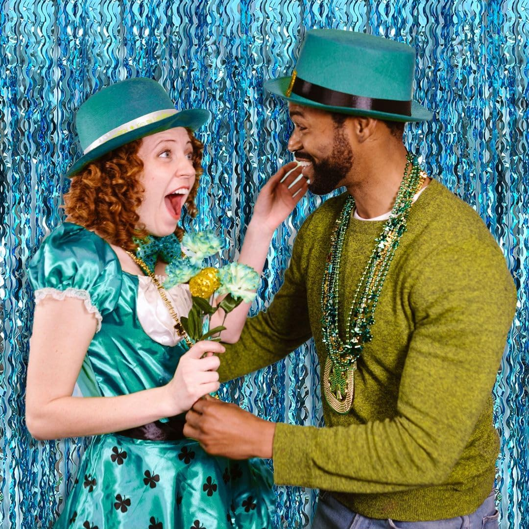 Backdrop for Party Decorations, Wave Foil Fringe Curtain Tinsel Photo Backdrop Blue Tinsel Curtain Party Backdrop Streamers for Birthday Wedding Bachelorette Christmas Celebration Party Decorations image number 1