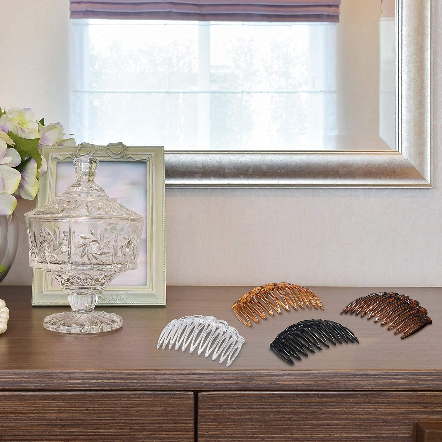 WILLBOND 16 Pieces Women Hair Comb Accessories French Hair Side Combs Plastic Twist Decorative Comb Clips for Women Bridal Wedding Veil Teeth(Black, Transparent, Light Coffee, Dark Coffee)