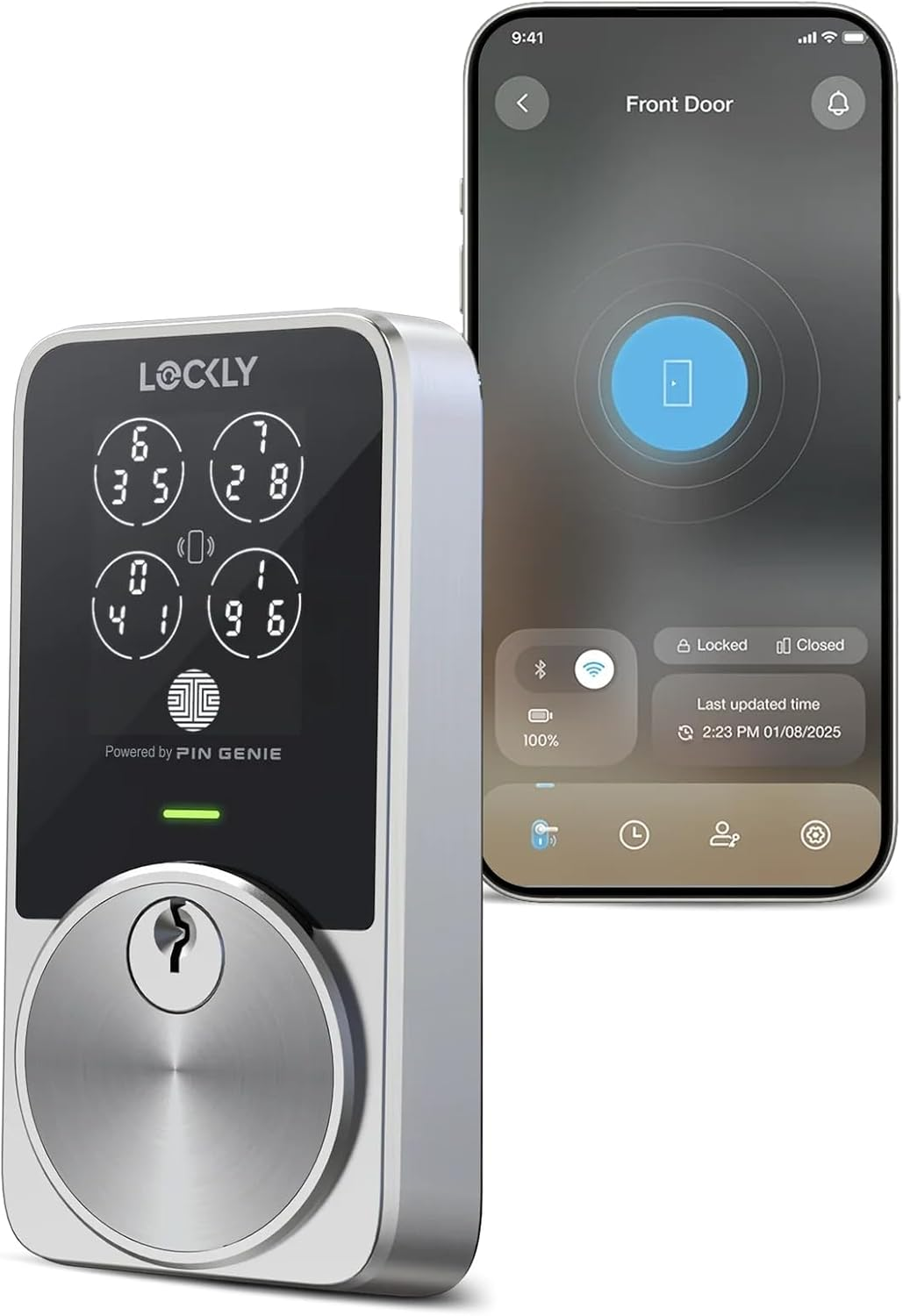 Lockly PIN Genie Pro Zeno Series Smart Door Lock. Video and Fingerprint Access Keyless Entry Deadbolt. Digital Front Door Lock Satin Nickel with Built in Wifi Connectivity