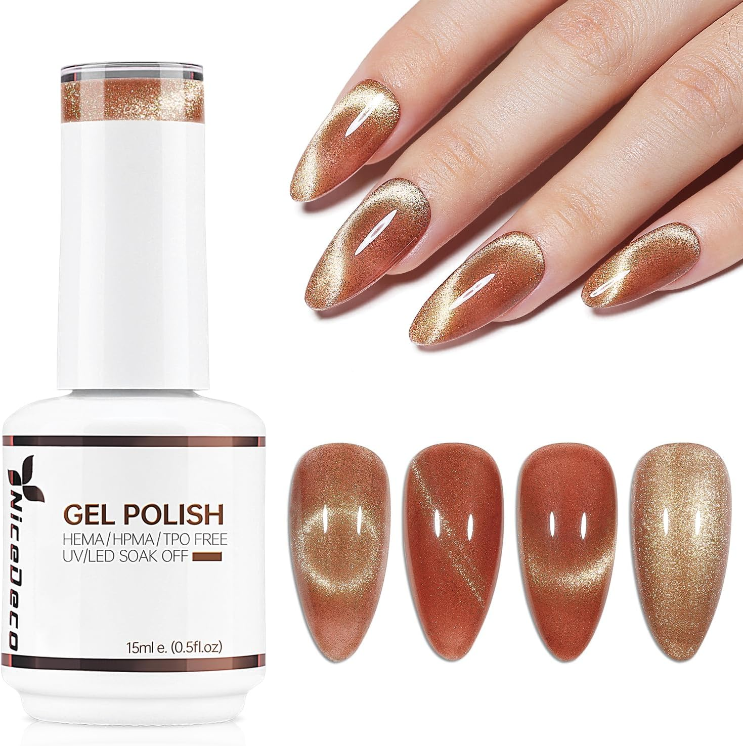 Nicedeco Hema Free Cruelty Free Vegan Cat Eye Gel Nail Polish, High Gloss Long Lasting Soak off LED U V Gel Polish 1 Pcs 15Ml - 305